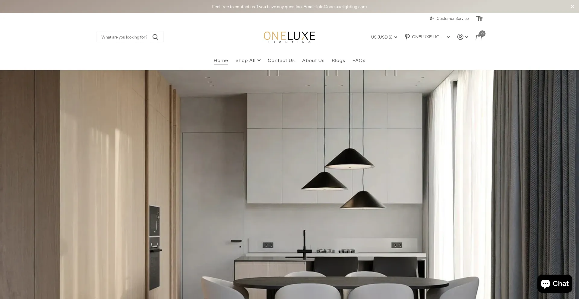 Website screenshot of Oneluxelighting.com