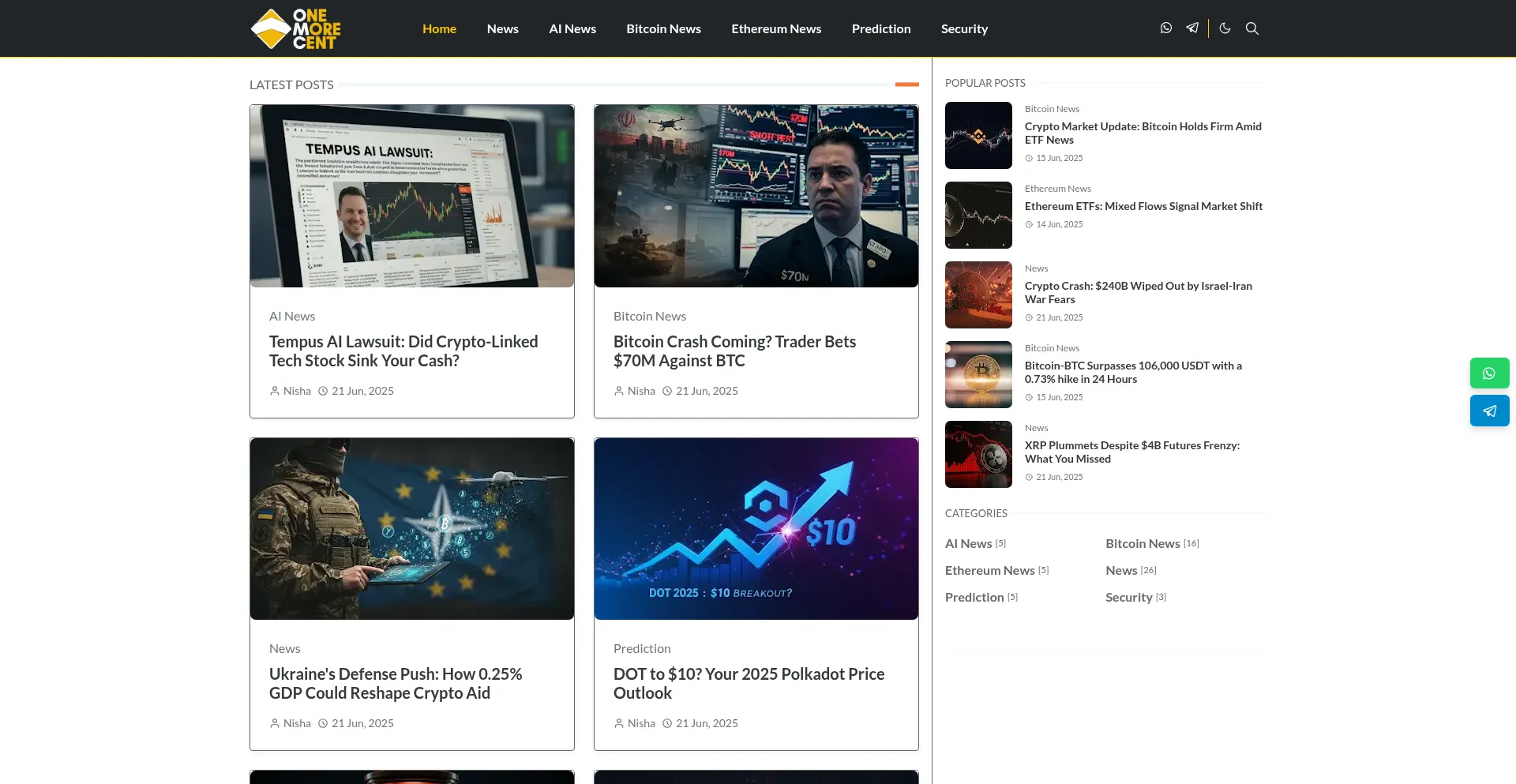 Website screenshot of Onemorecent.xyz
