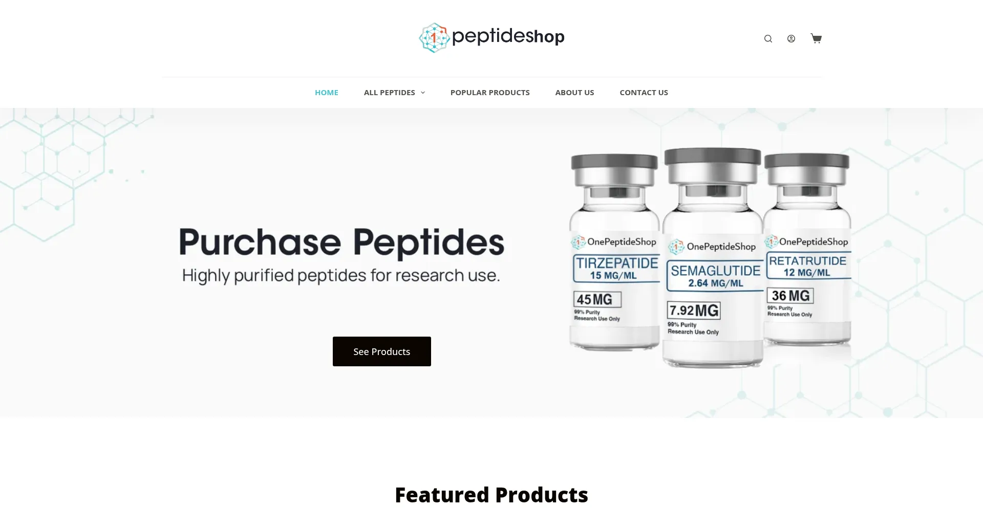 Website screenshot of Onepeptideshop.com