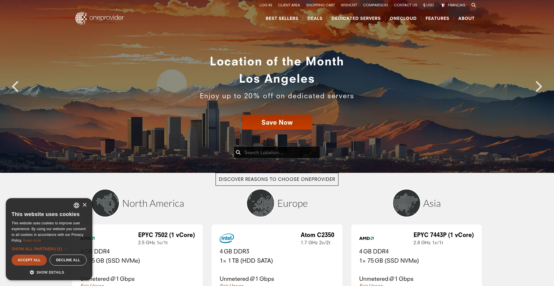Website screenshot of Oneprovider.com