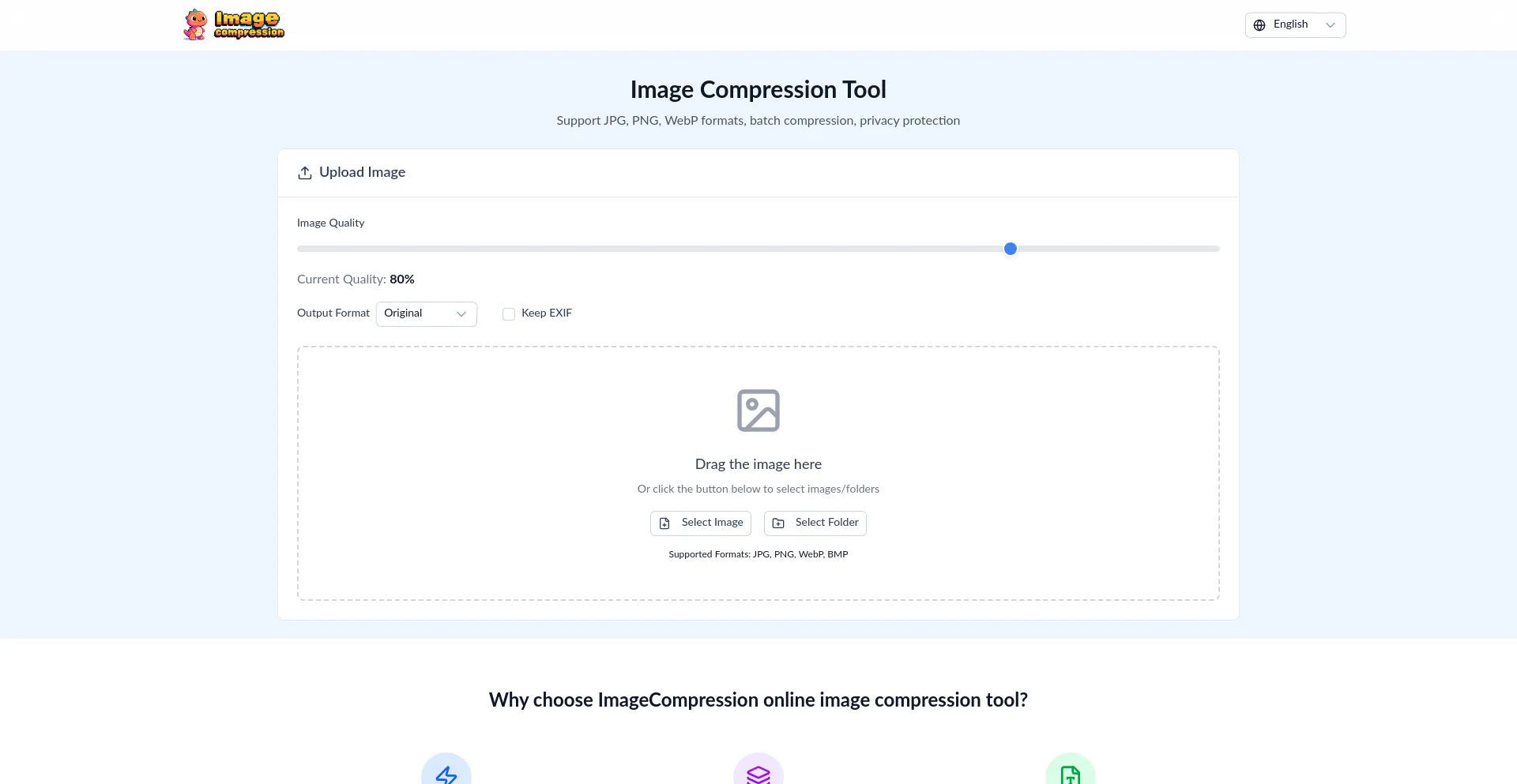 Website screenshot of Onlineimagecompression.com