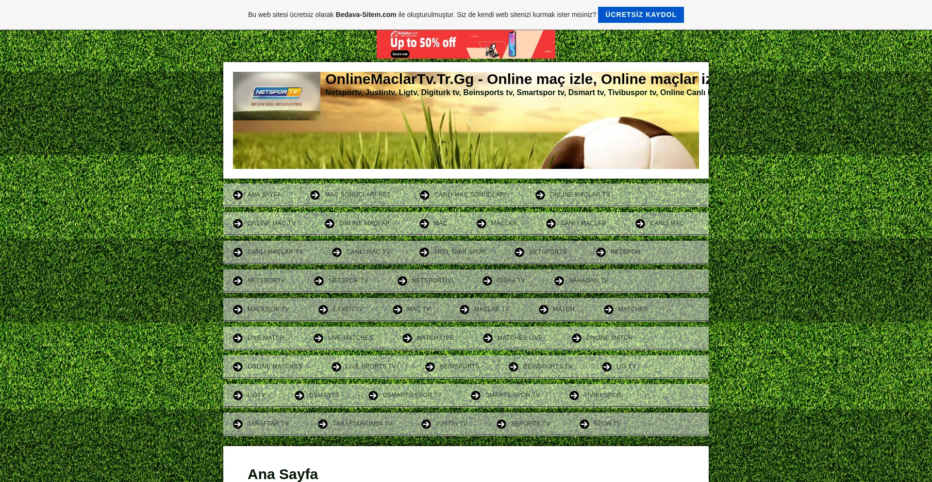 Website screenshot of Onlinemaclartv.tr.gg