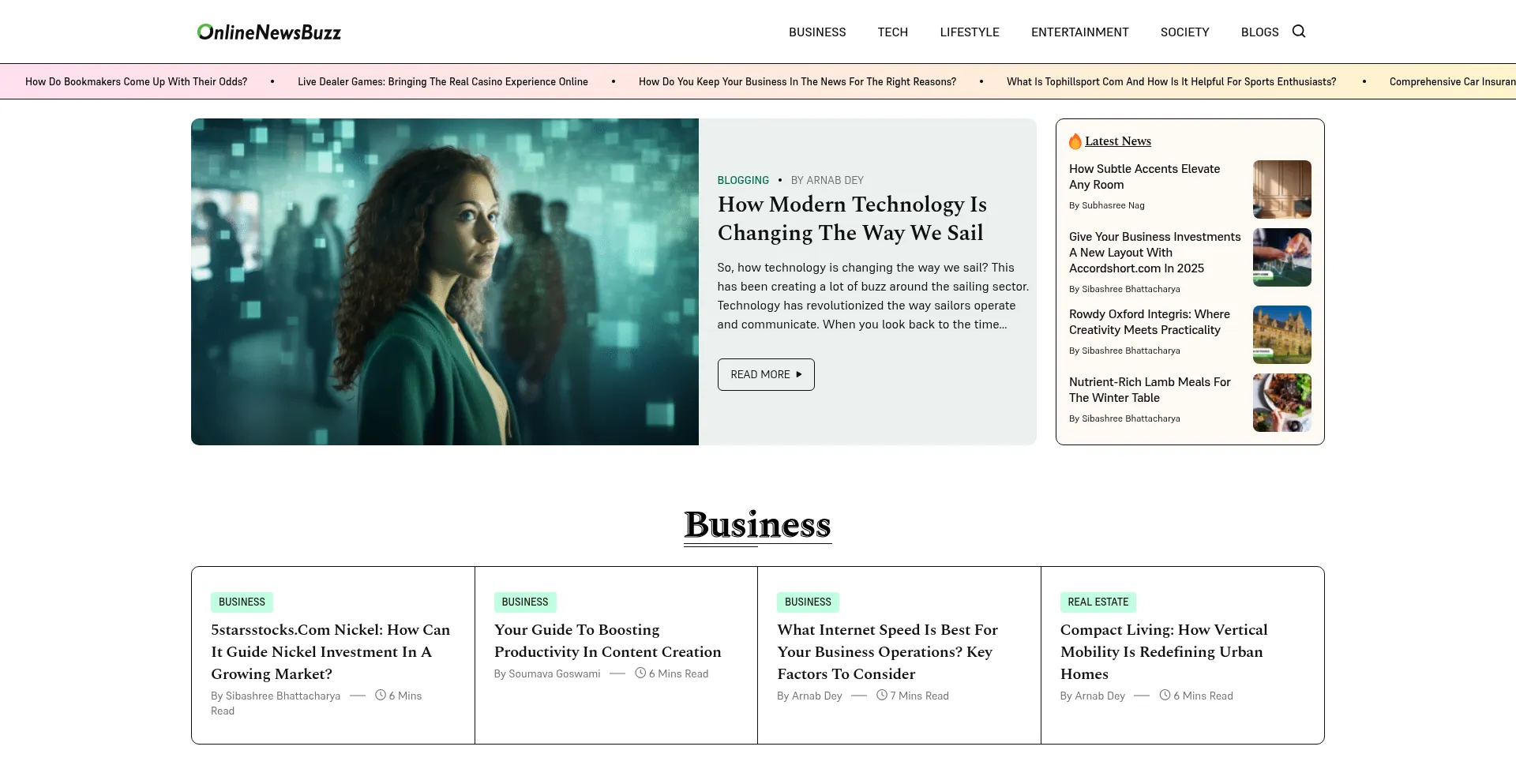 Website screenshot of Onlinenewsbuzz.com