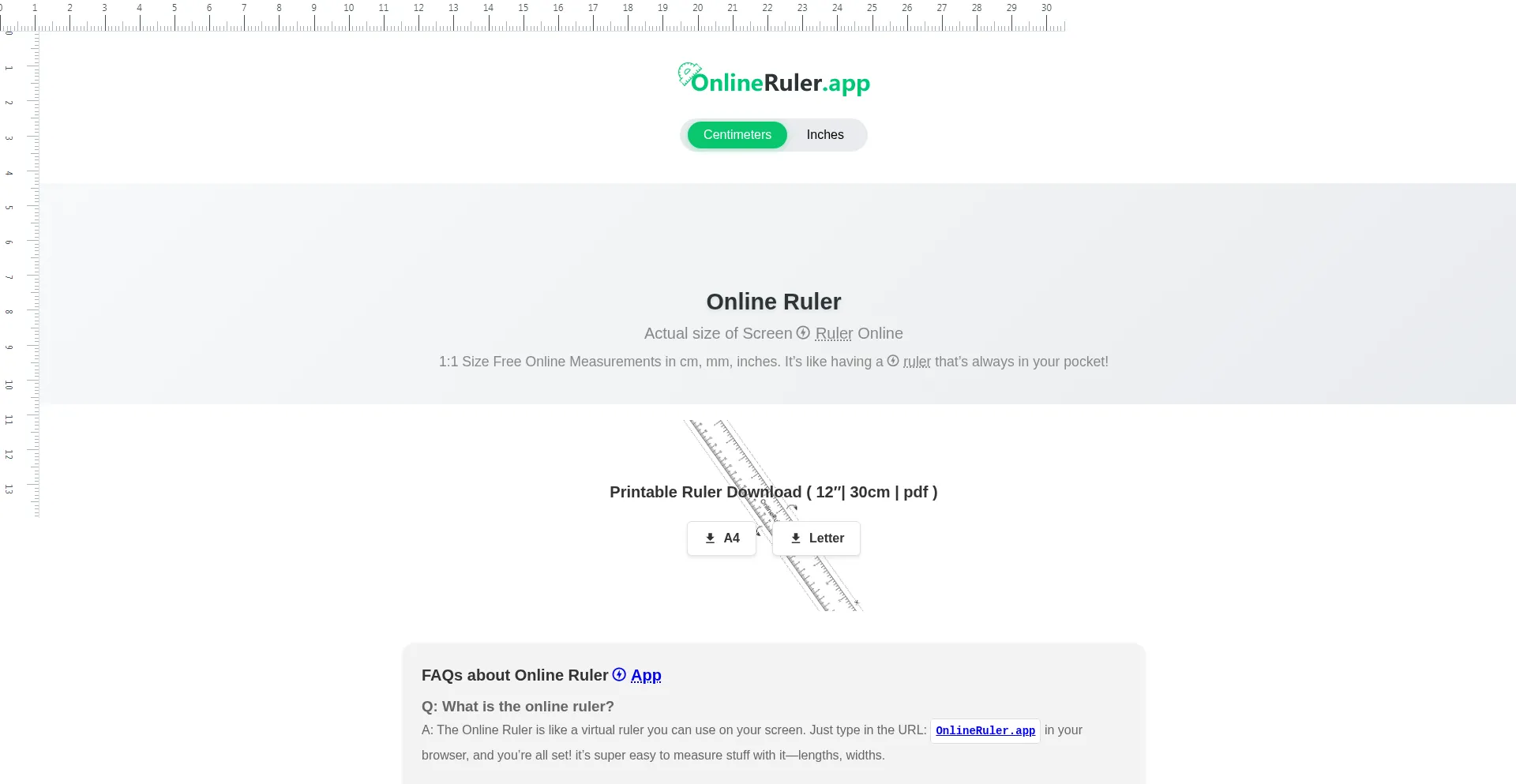 Website screenshot of Onlineruler.app