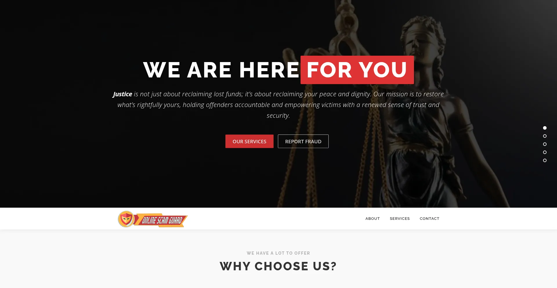 Website screenshot of Onlinescamguard.com