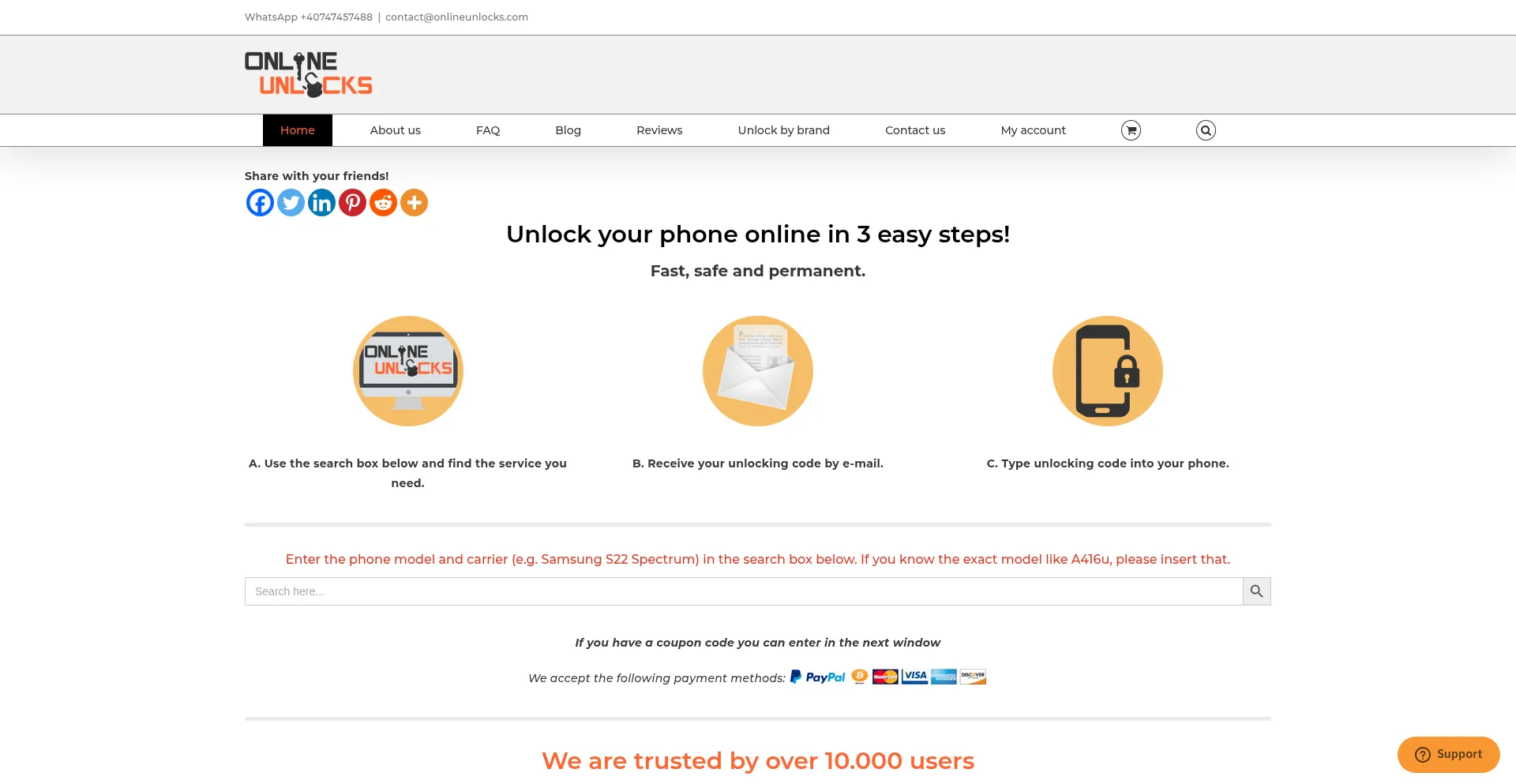 Website screenshot of Onlineunlocks.com