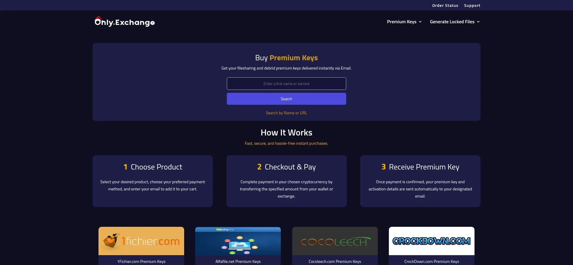 Website screenshot of Only.exchange