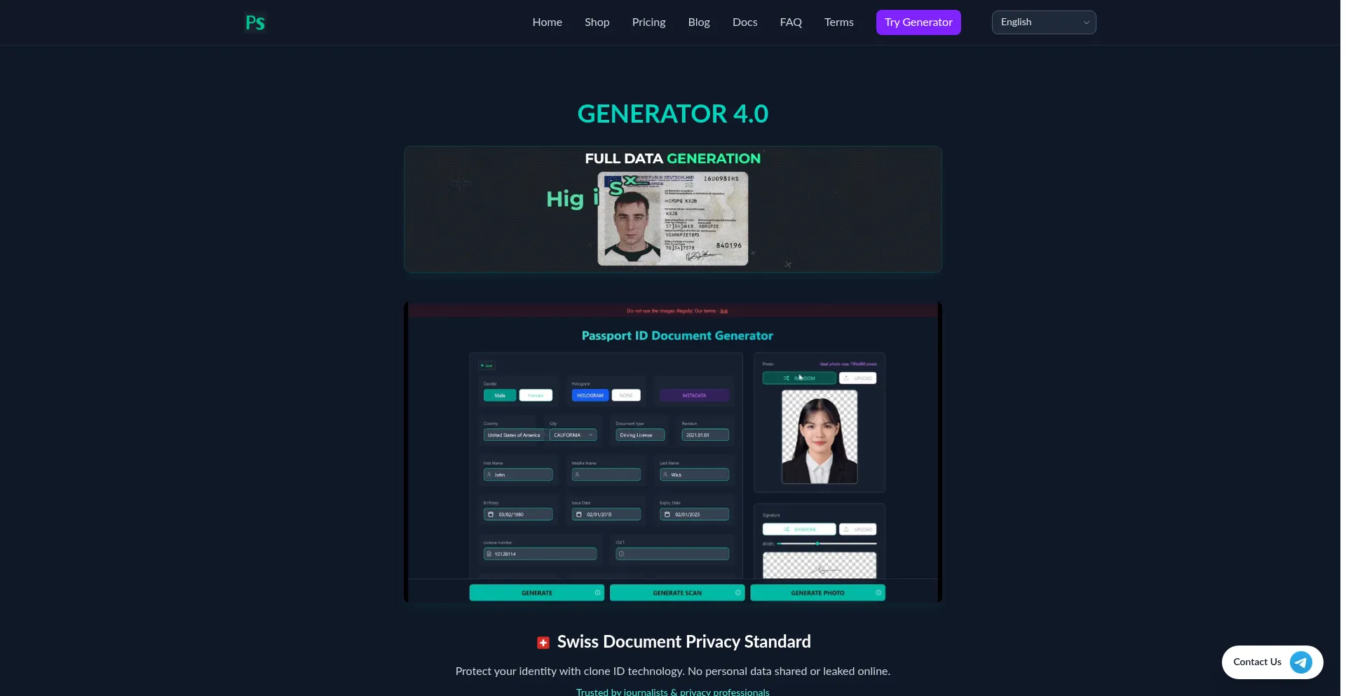 Website screenshot of Onlyfake.cc