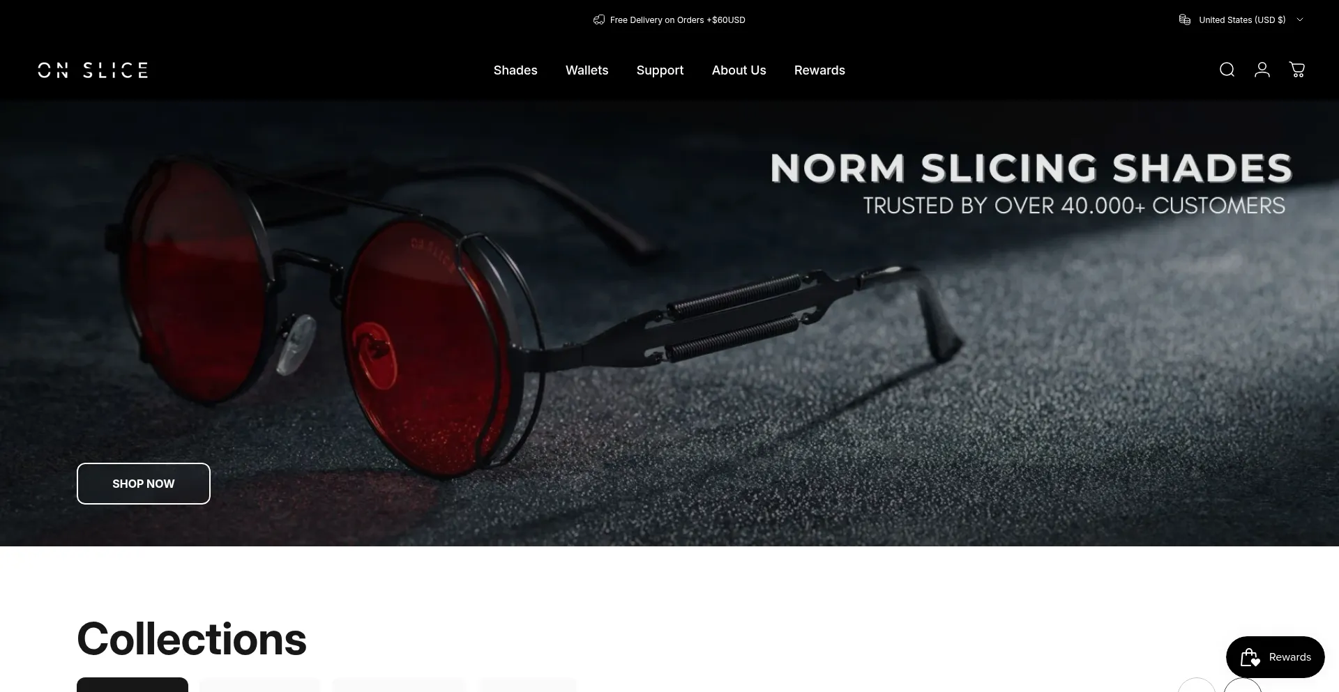 Website screenshot of Onslice-sunglasses.com
