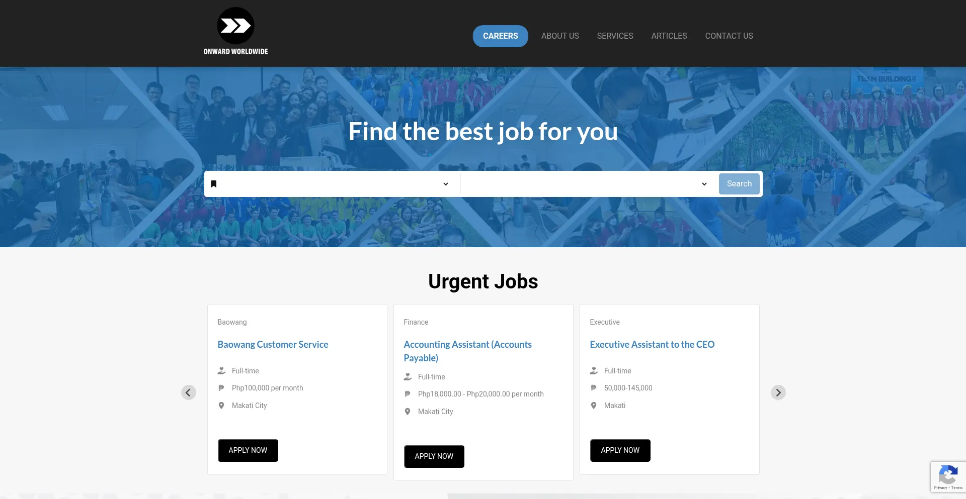 Website screenshot of Onwardworldwide.com