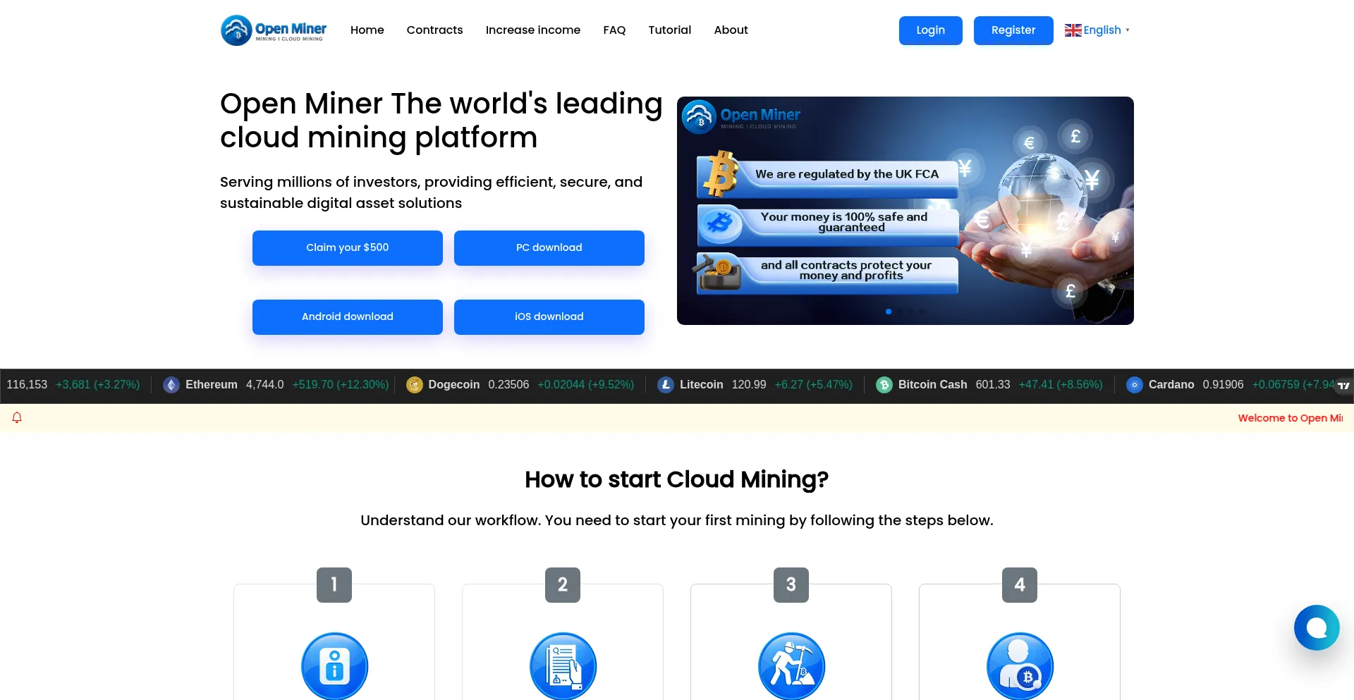 Website screenshot of Openminer.vip