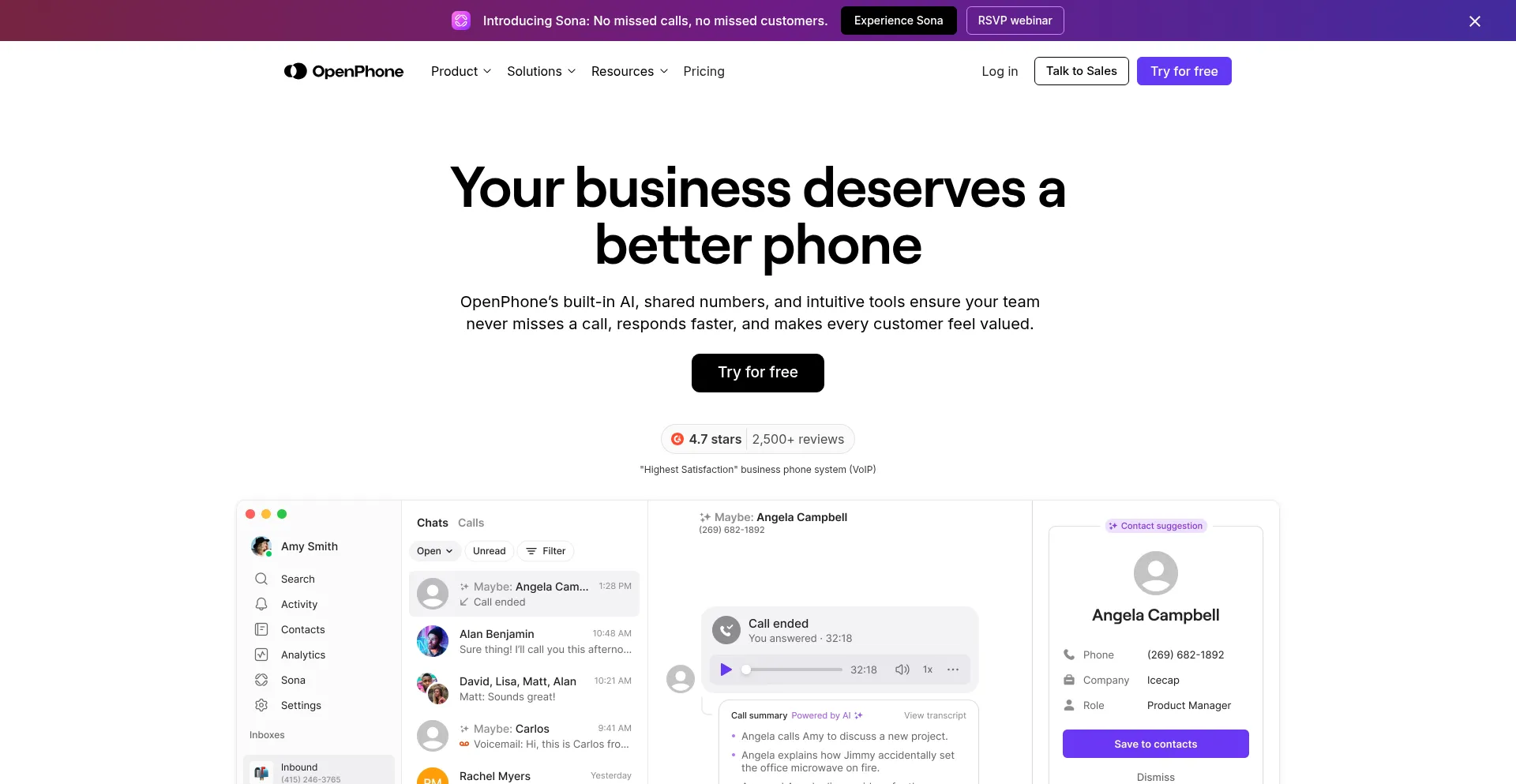 Website screenshot of Openphone.com