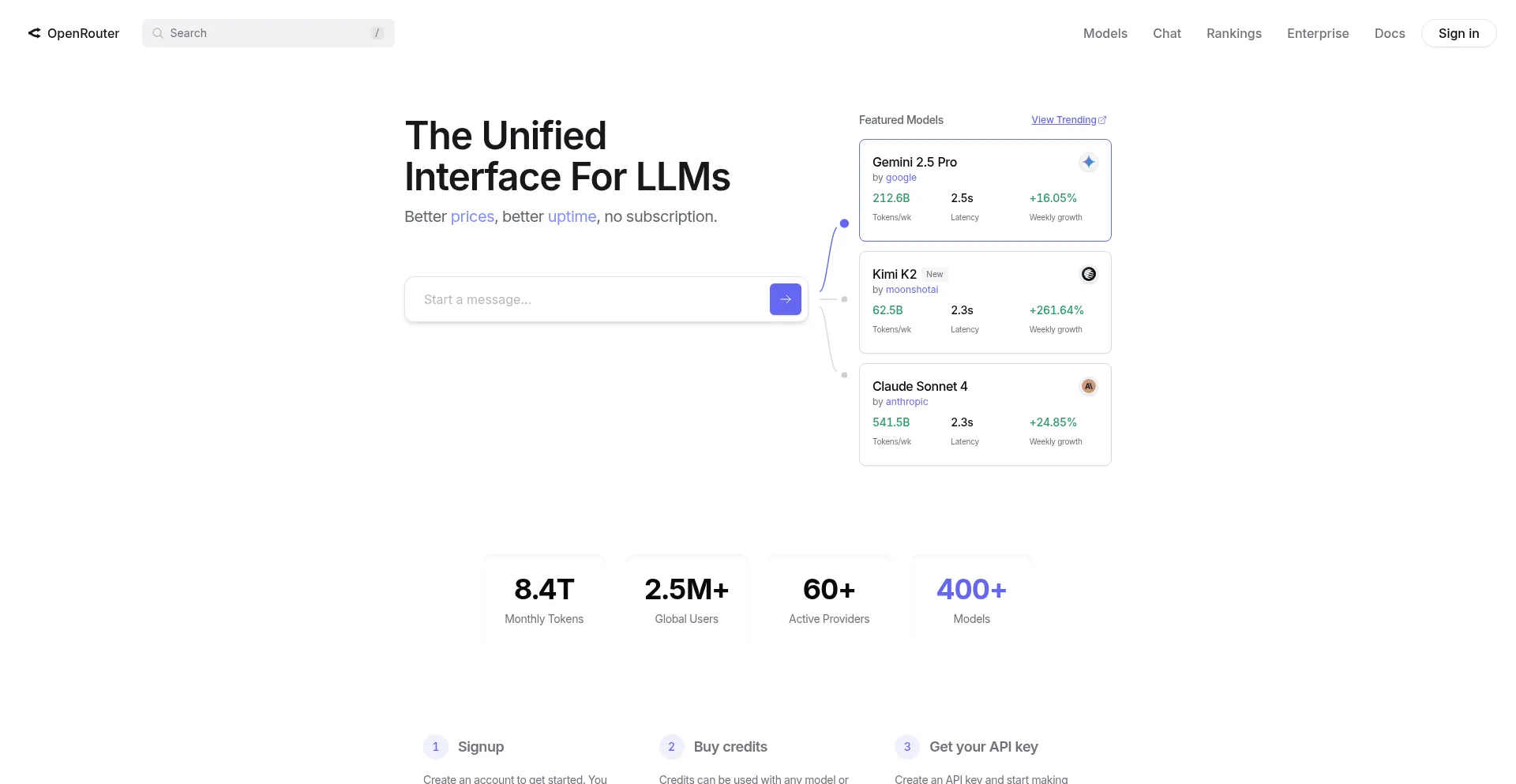 Website screenshot of Openrouter.ai
