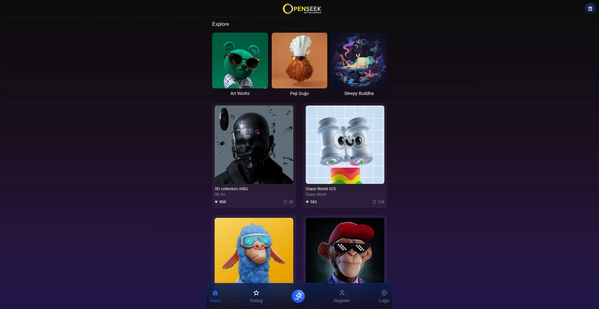 Website screenshot of Openseeknft.com