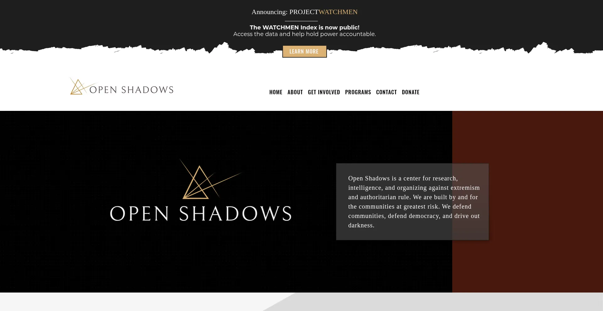 Website screenshot of Openshadows.org