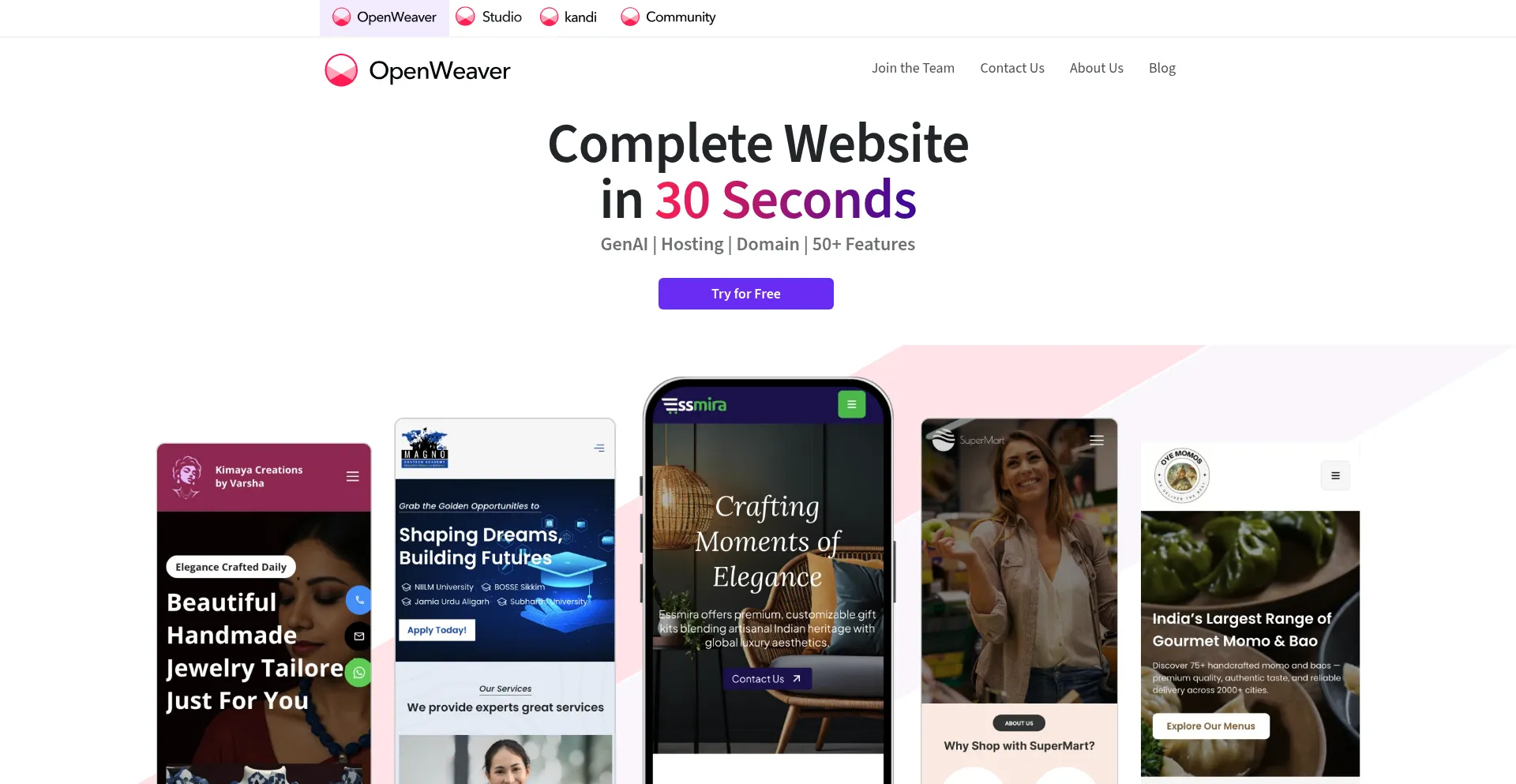 Website screenshot of Openweaver.com