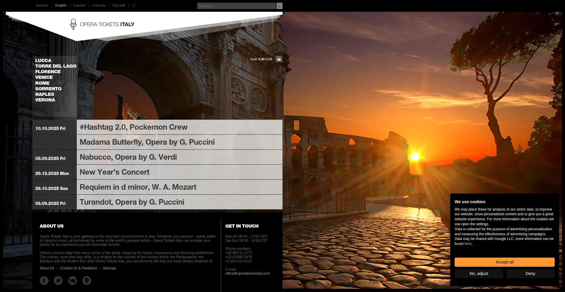 Website screenshot of Operaticketsitaly.com