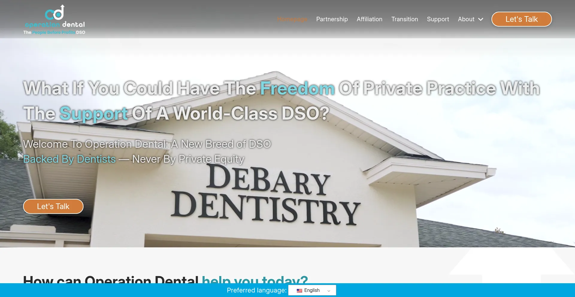 Website screenshot of Operationdental.com