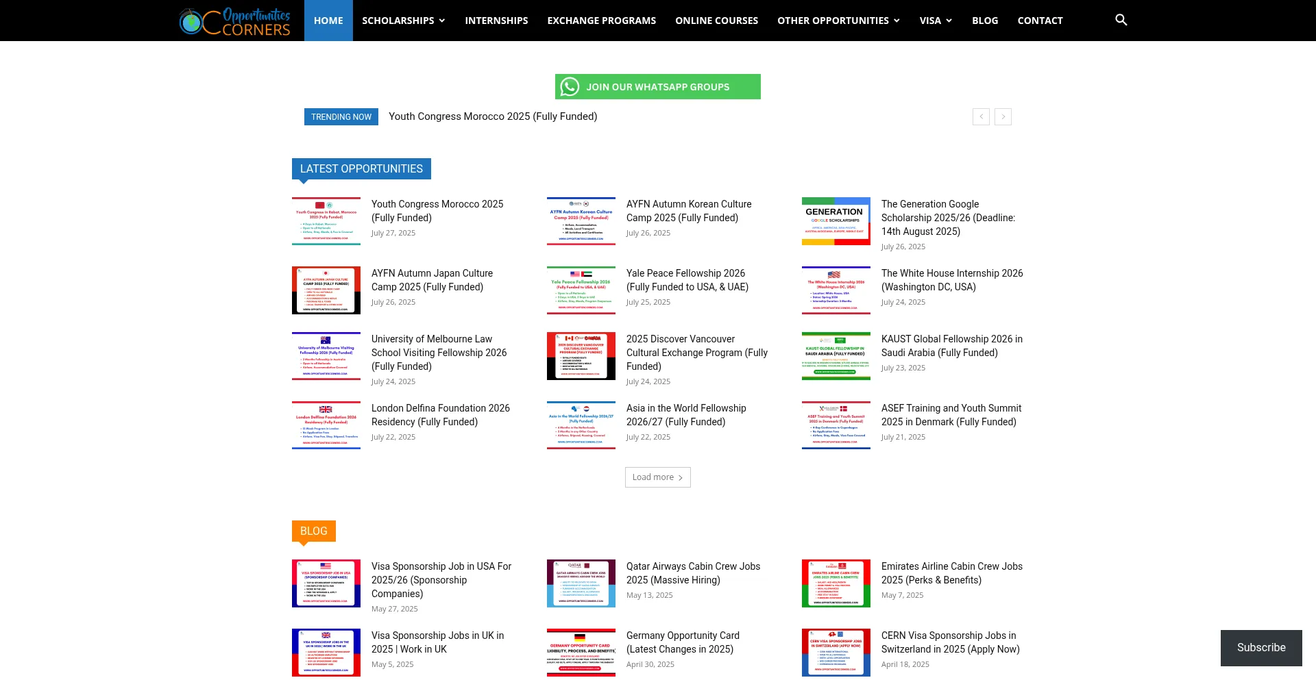 Website screenshot of Opportunitiescorners.com