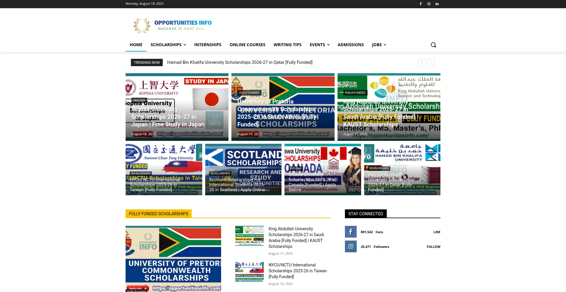 Website screenshot of Opportunitiesinfo.com