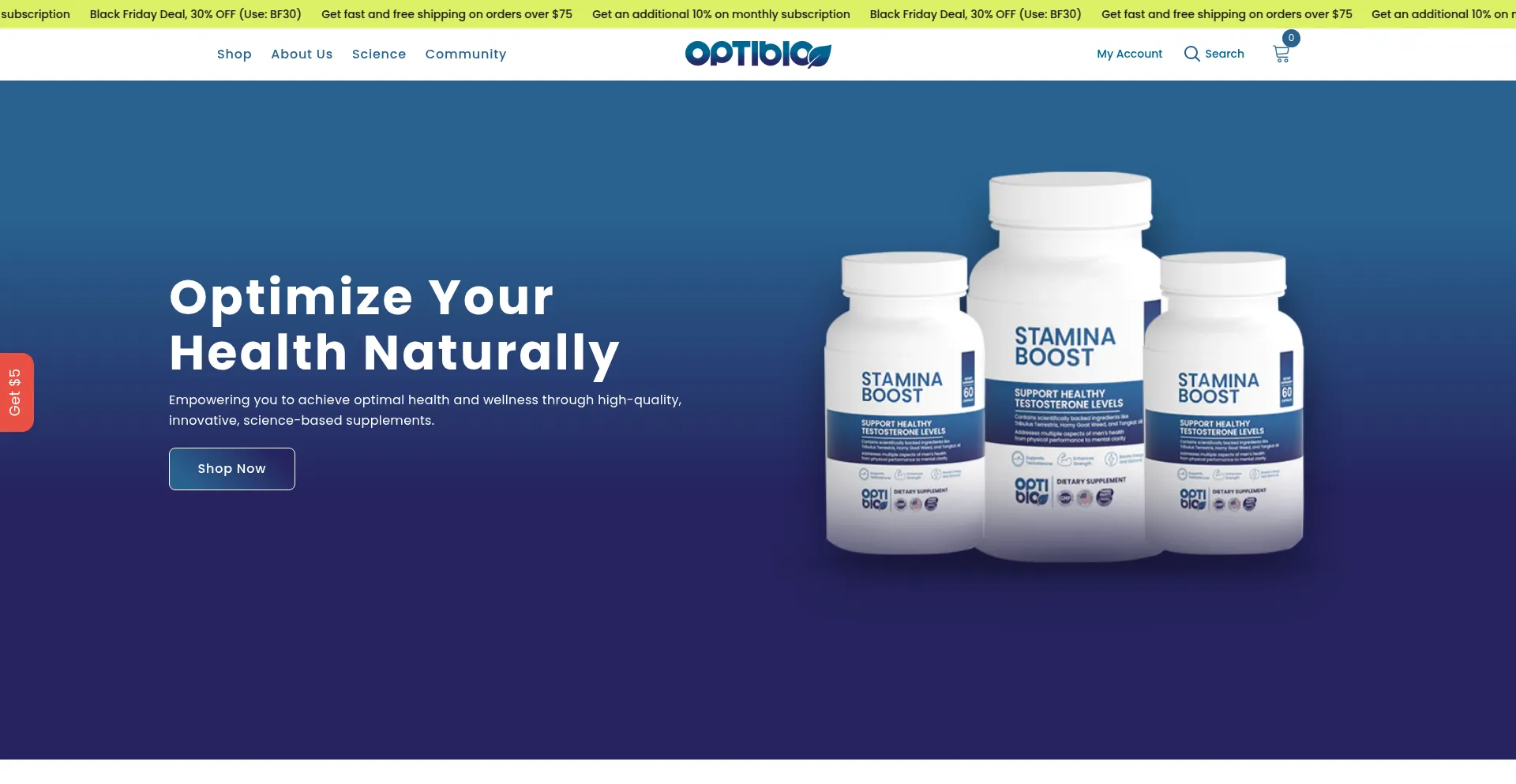 Website screenshot of Optibiosupplements.com