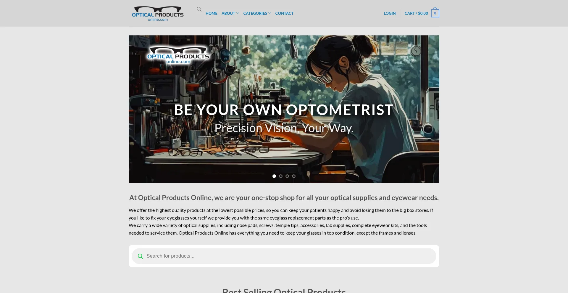 Website screenshot of Opticalproductsonline.com