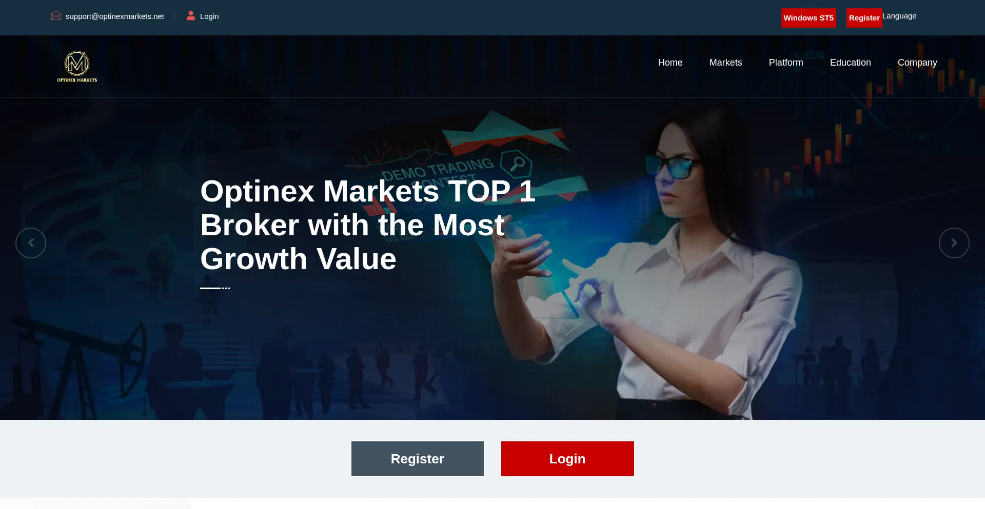 Website screenshot of Optinexmarketas.com