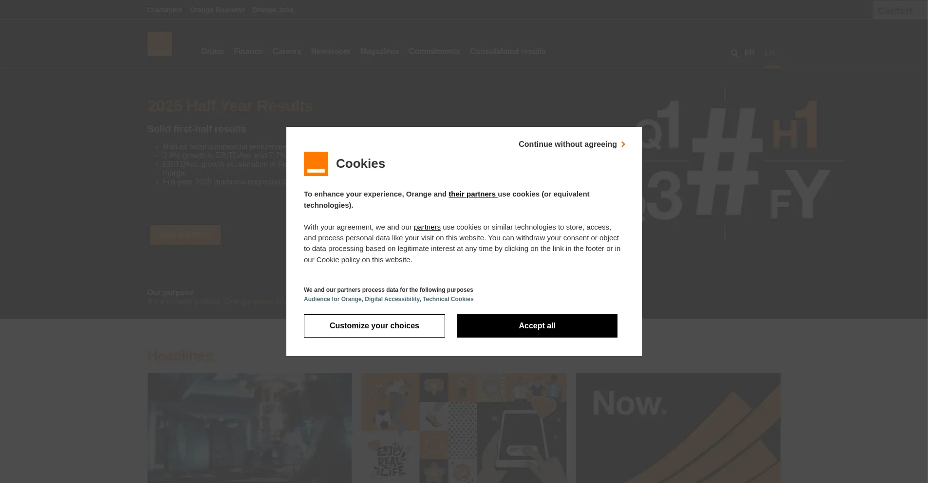 Website screenshot of Oran.ge