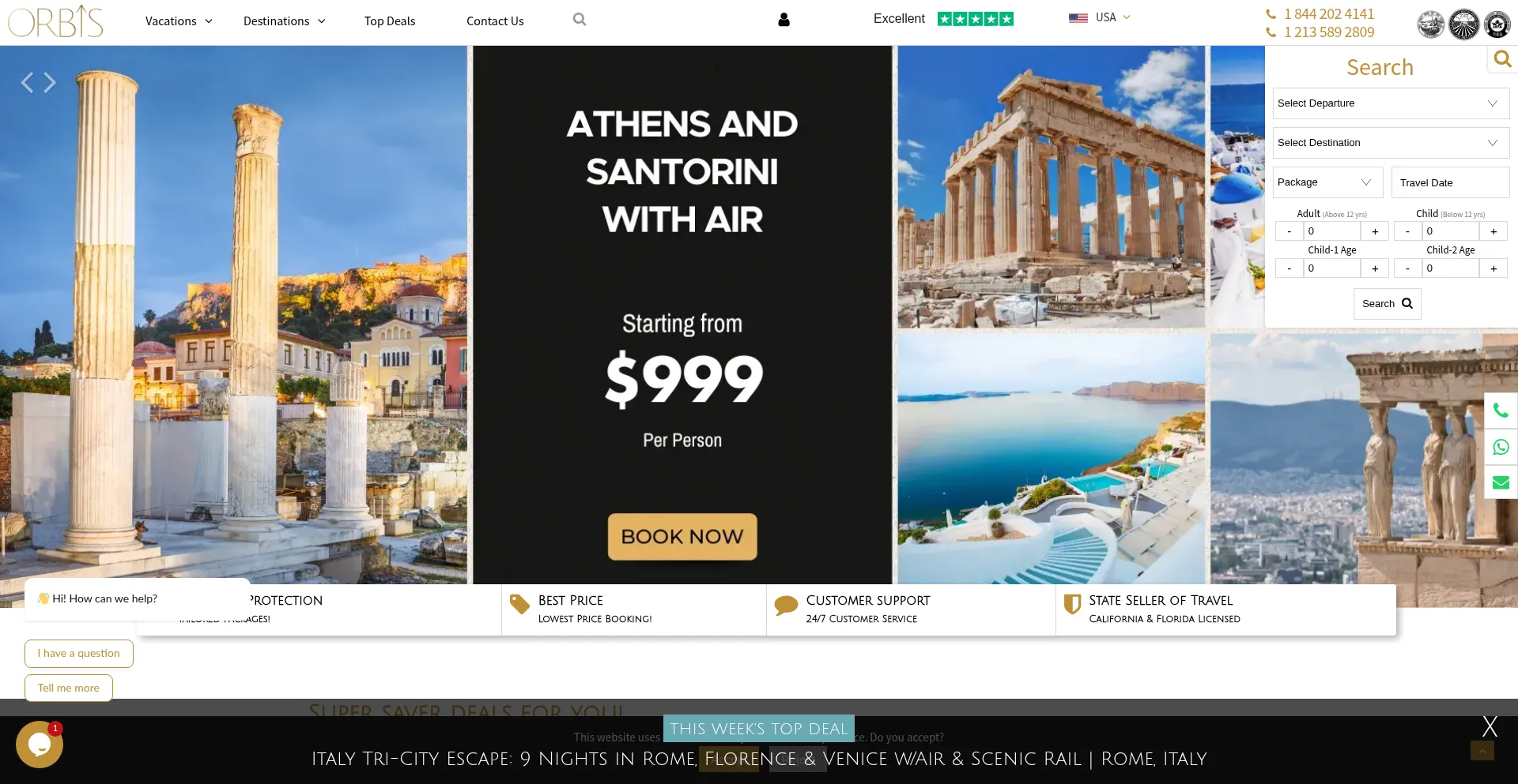 Website screenshot of Orbisvacation.us