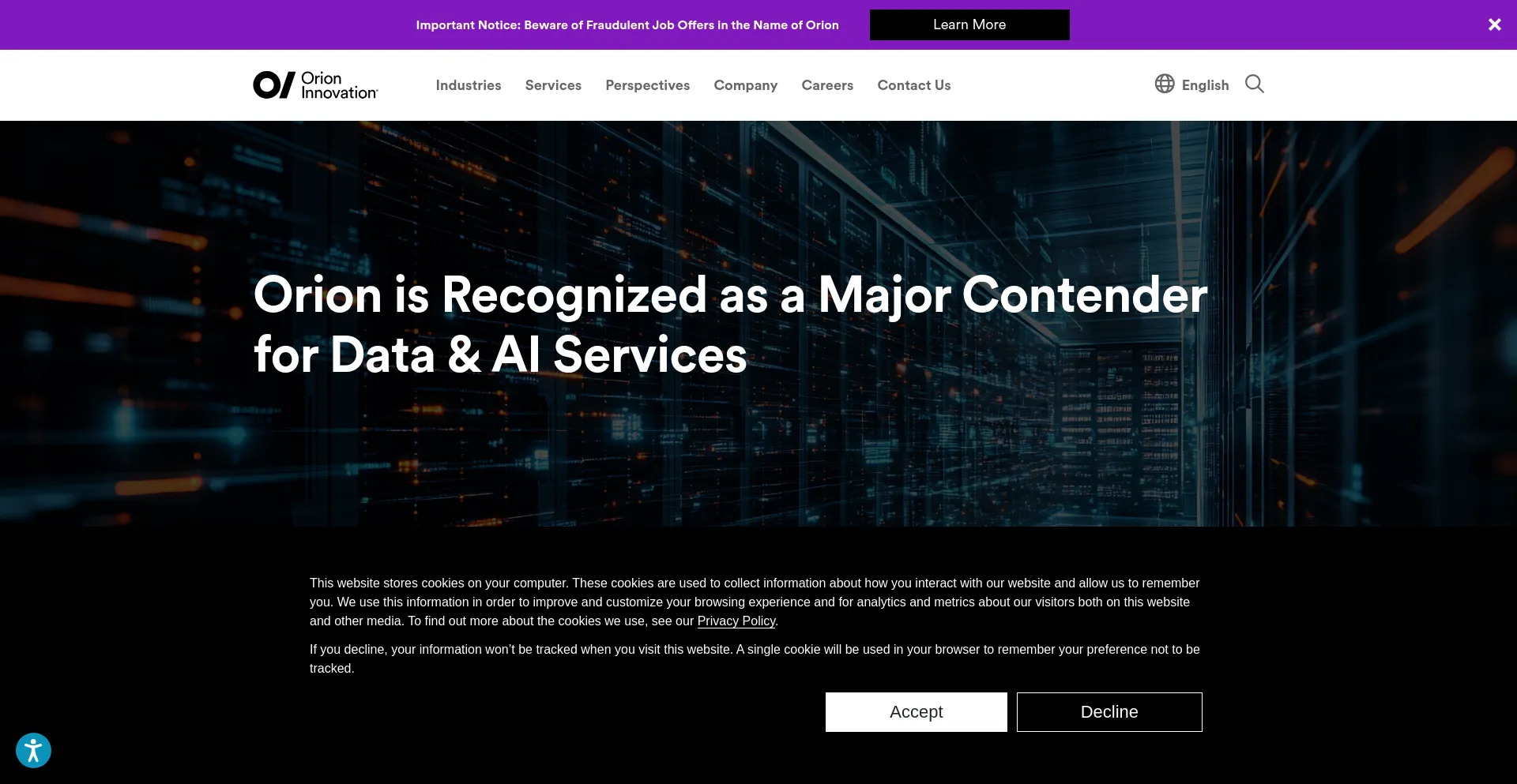 Website screenshot of Orioninc.com