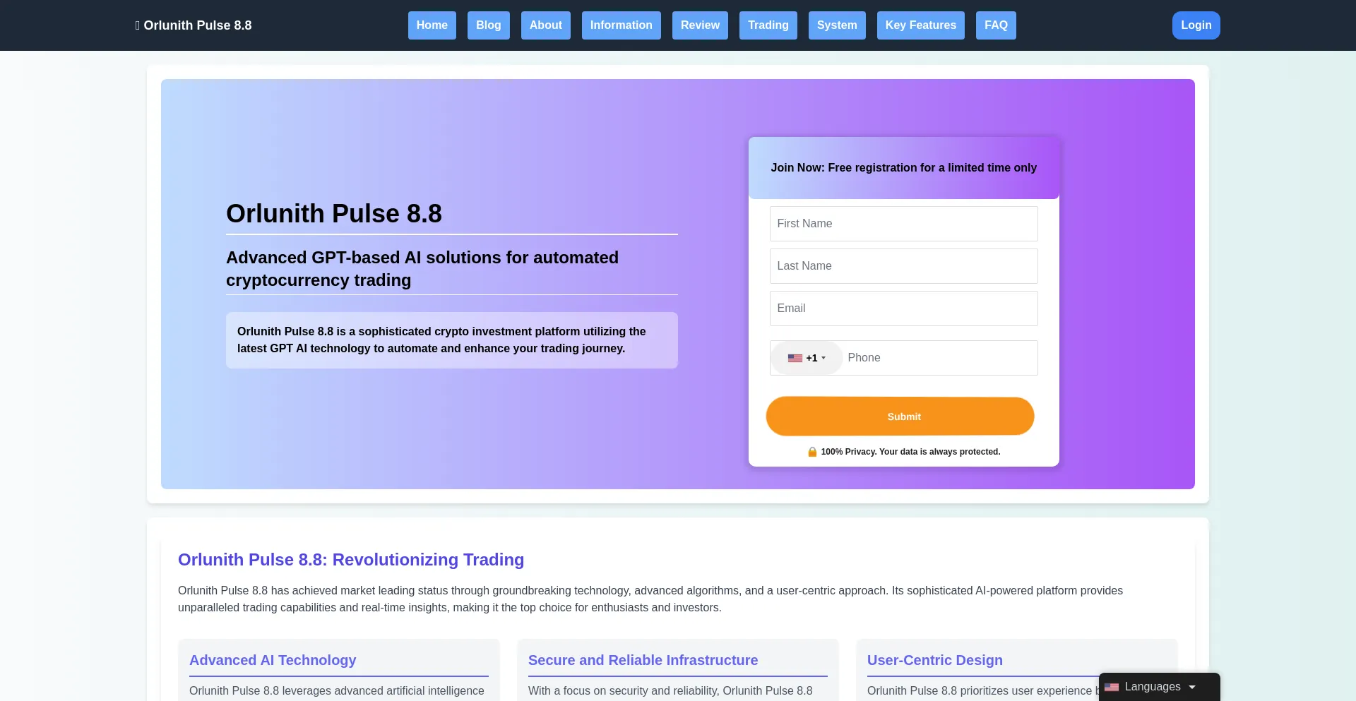 Website screenshot of Orlunithpulse88.com
