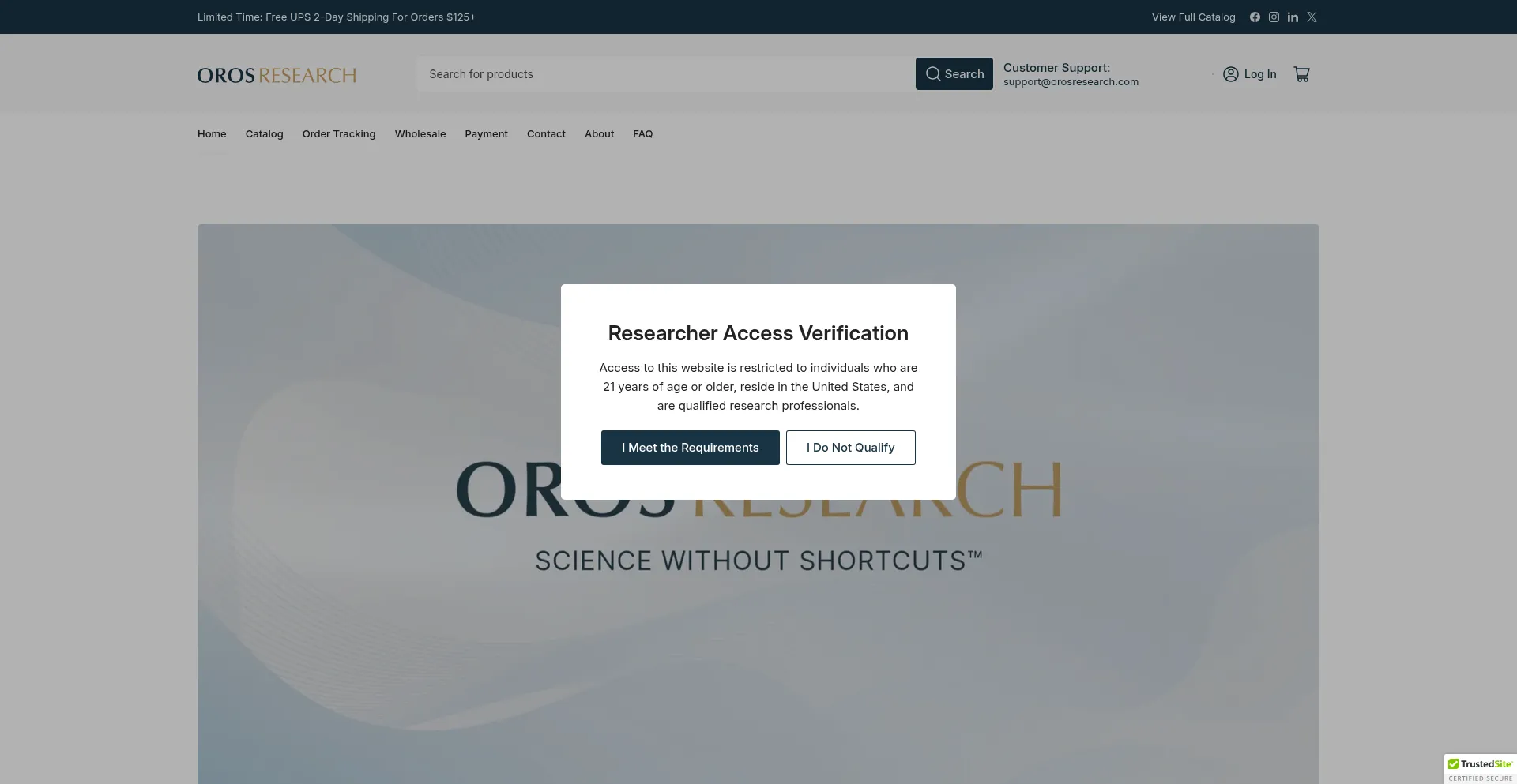 Website screenshot of Orosresearch.com