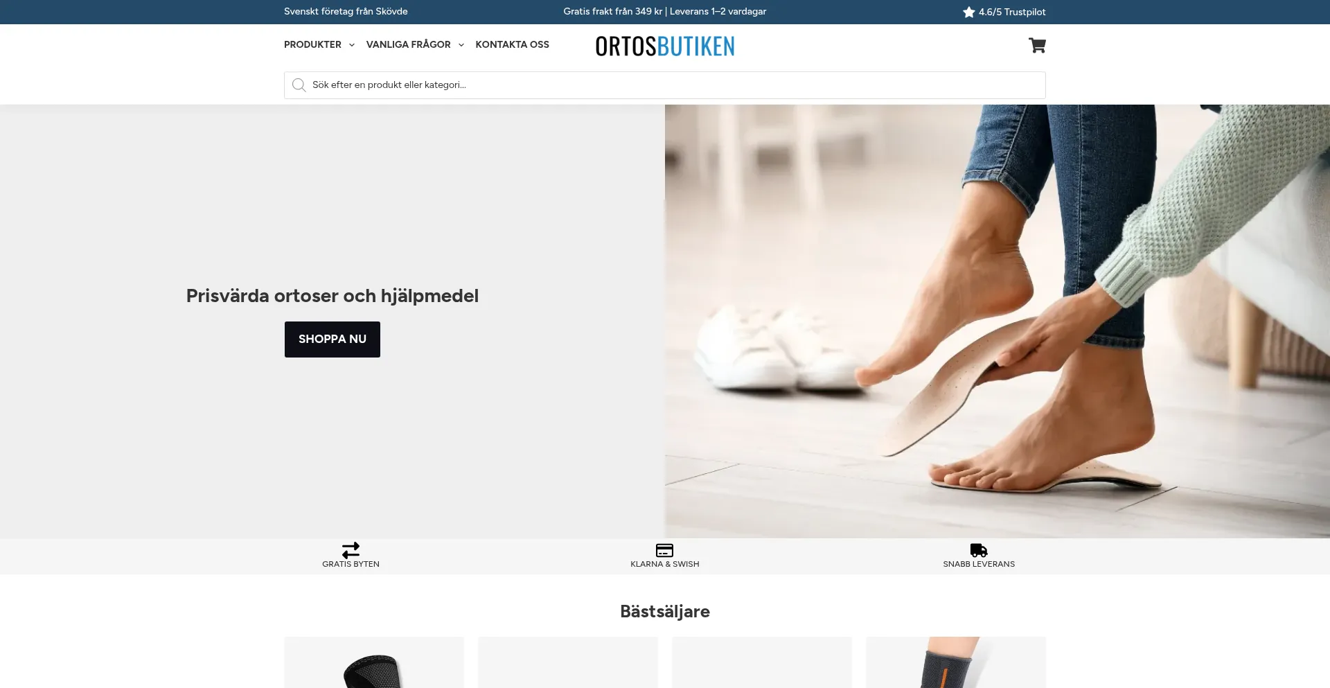 Website screenshot of Ortosbutiken.se