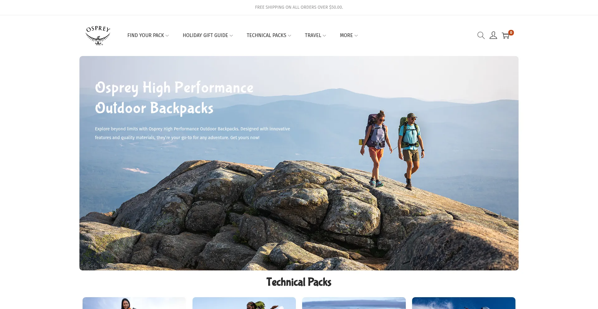 Website screenshot of Ospreyyourpack.com