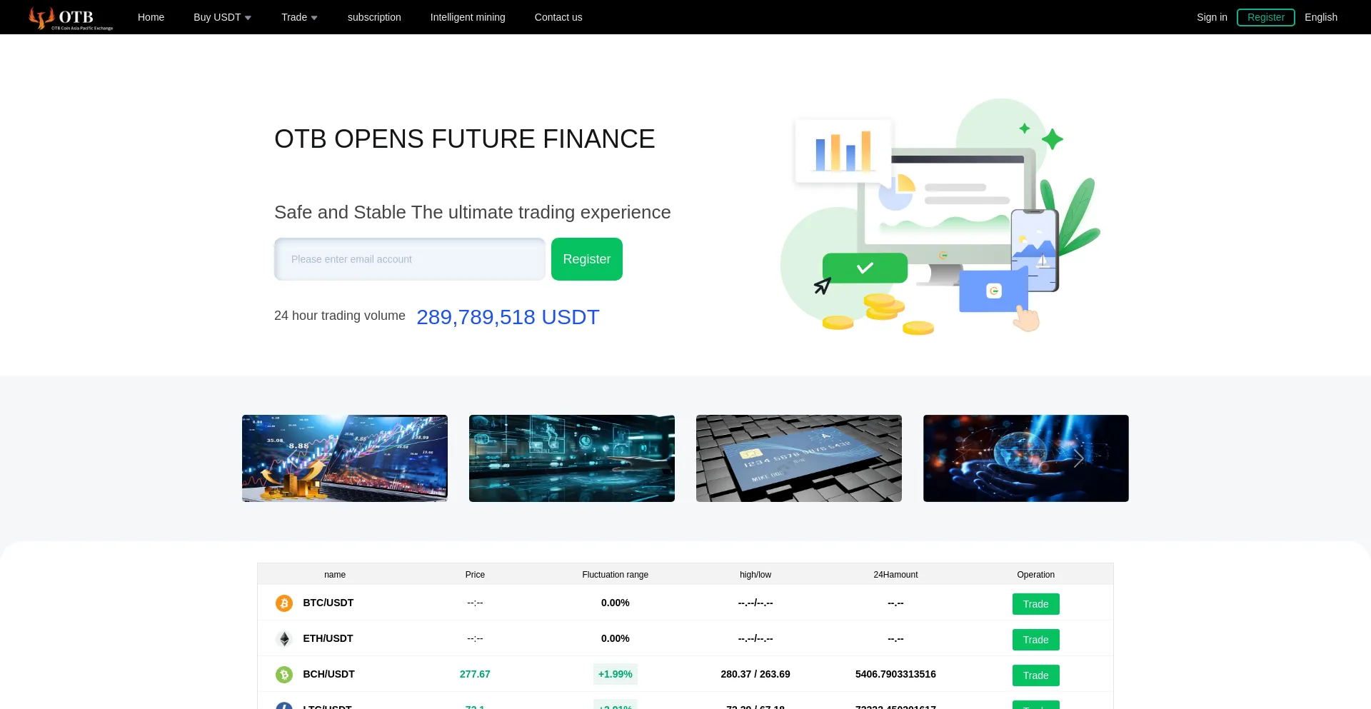 Website screenshot of Otbcoin.cc