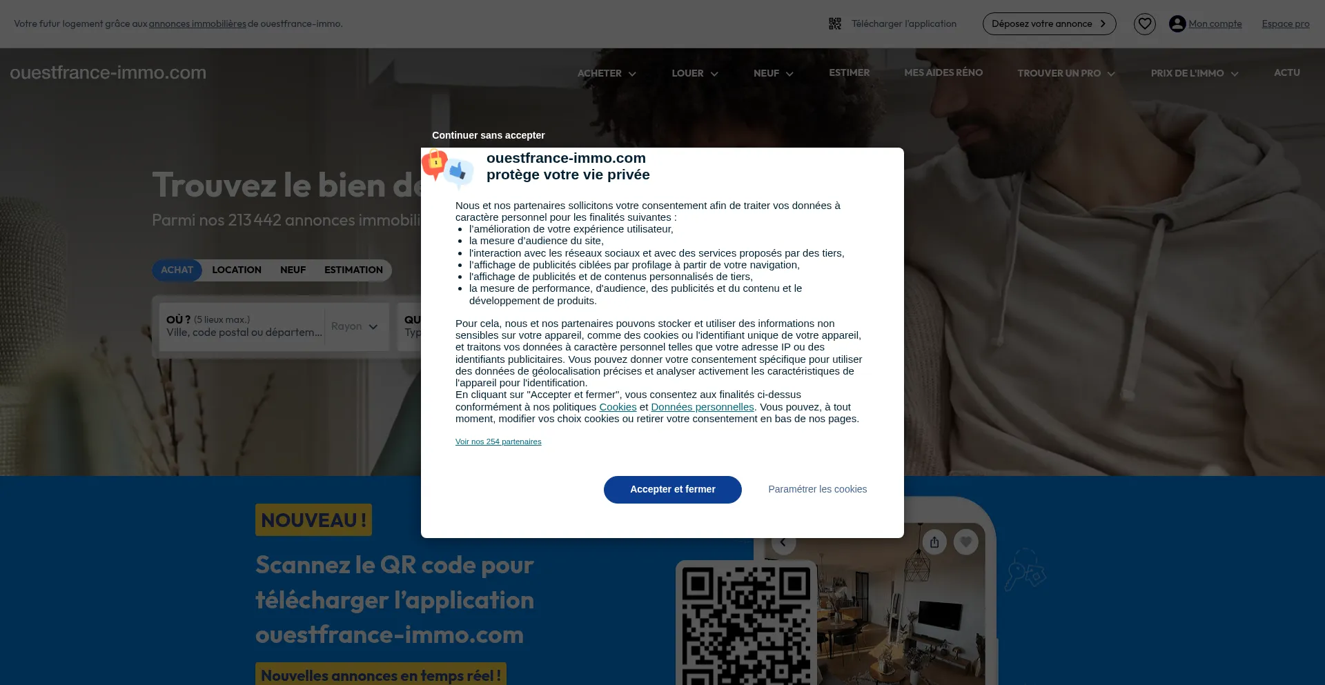 Website screenshot of Ouestfrance-immo.com