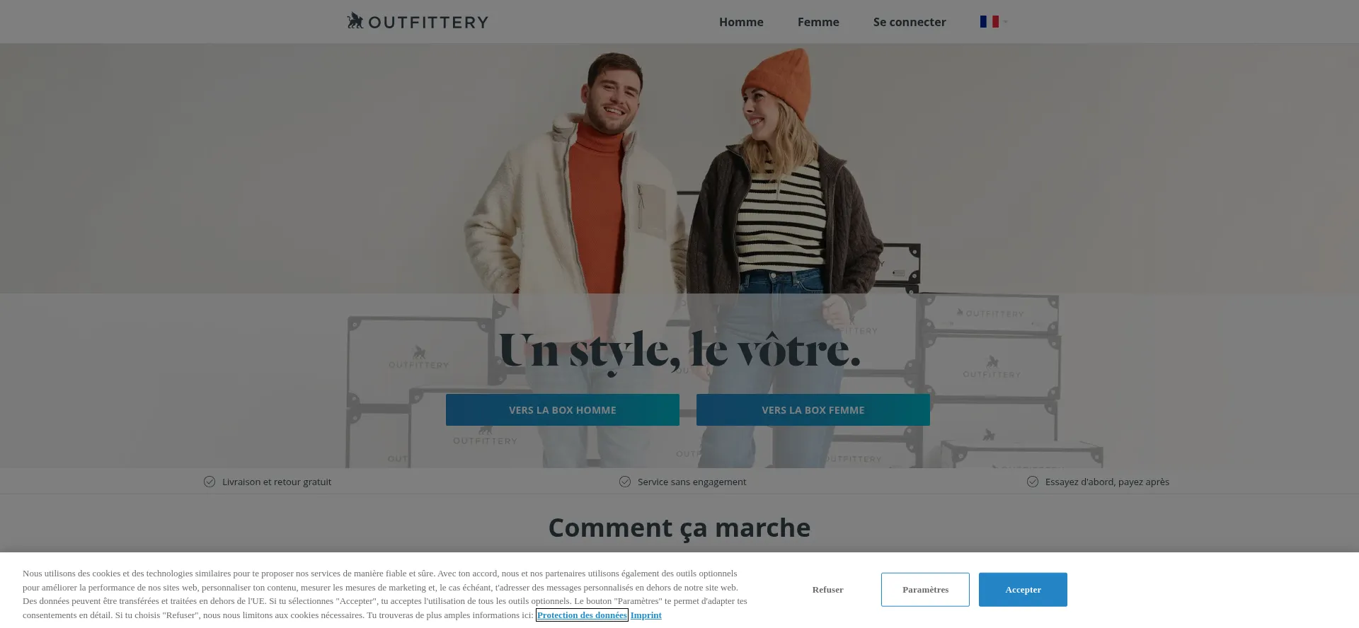 Website screenshot of Outfittery.fr