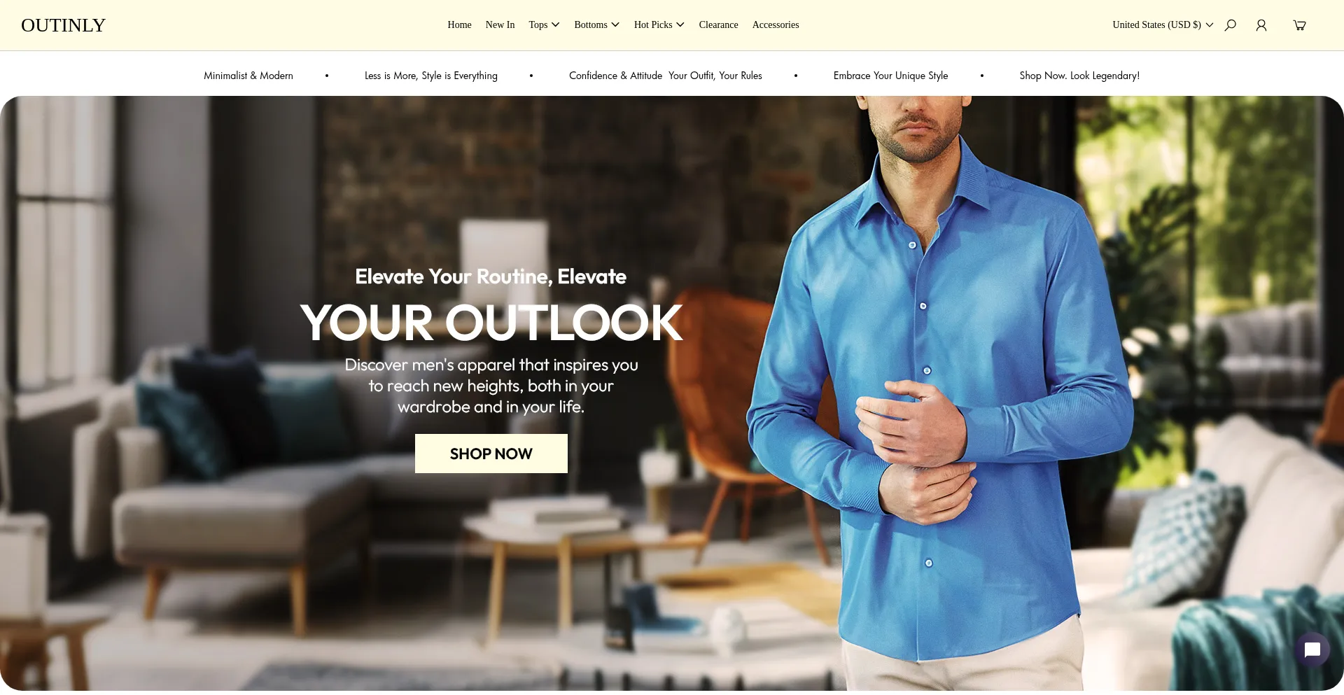 Website screenshot of Outinly.com