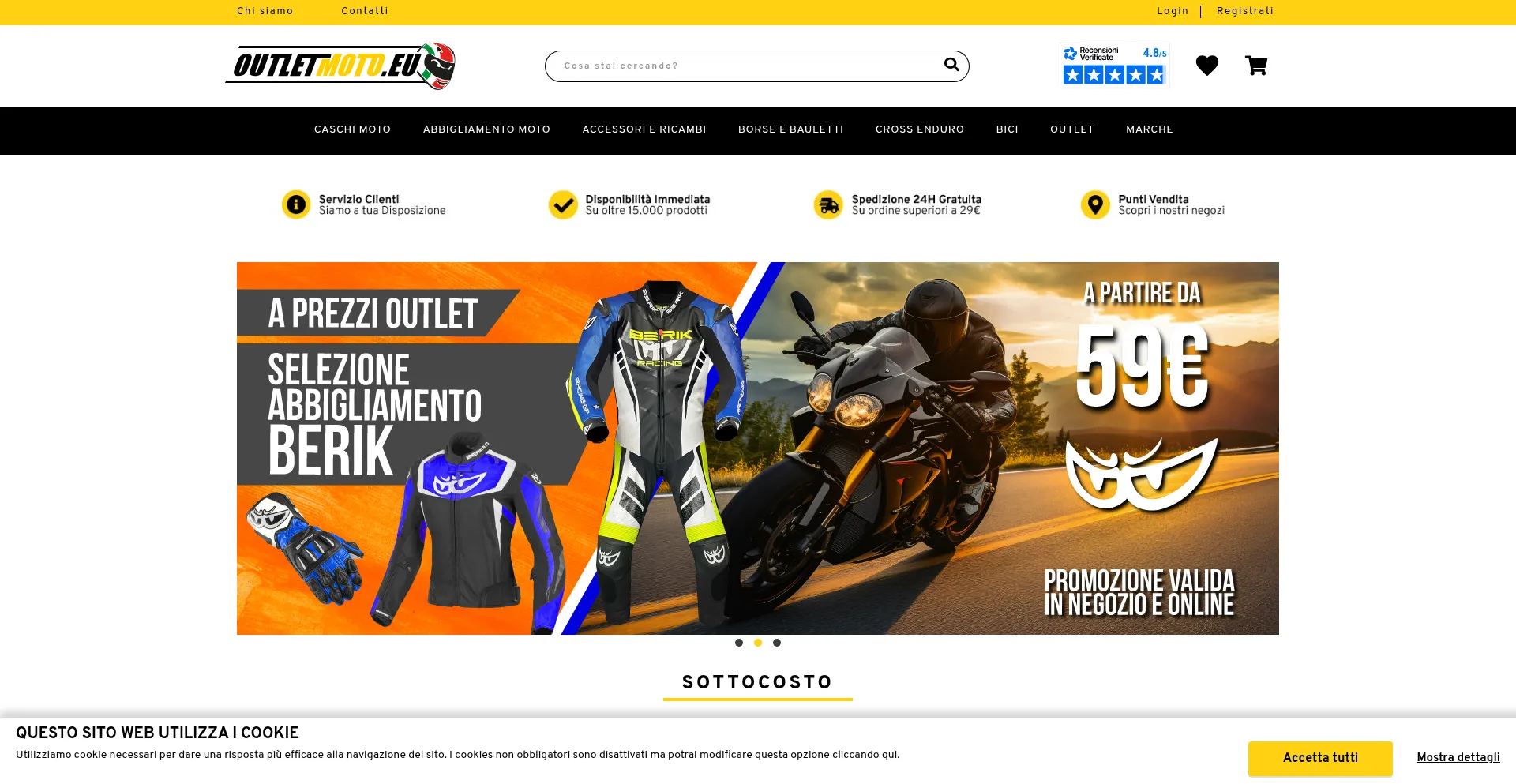 Website screenshot of Outletmoto.eu