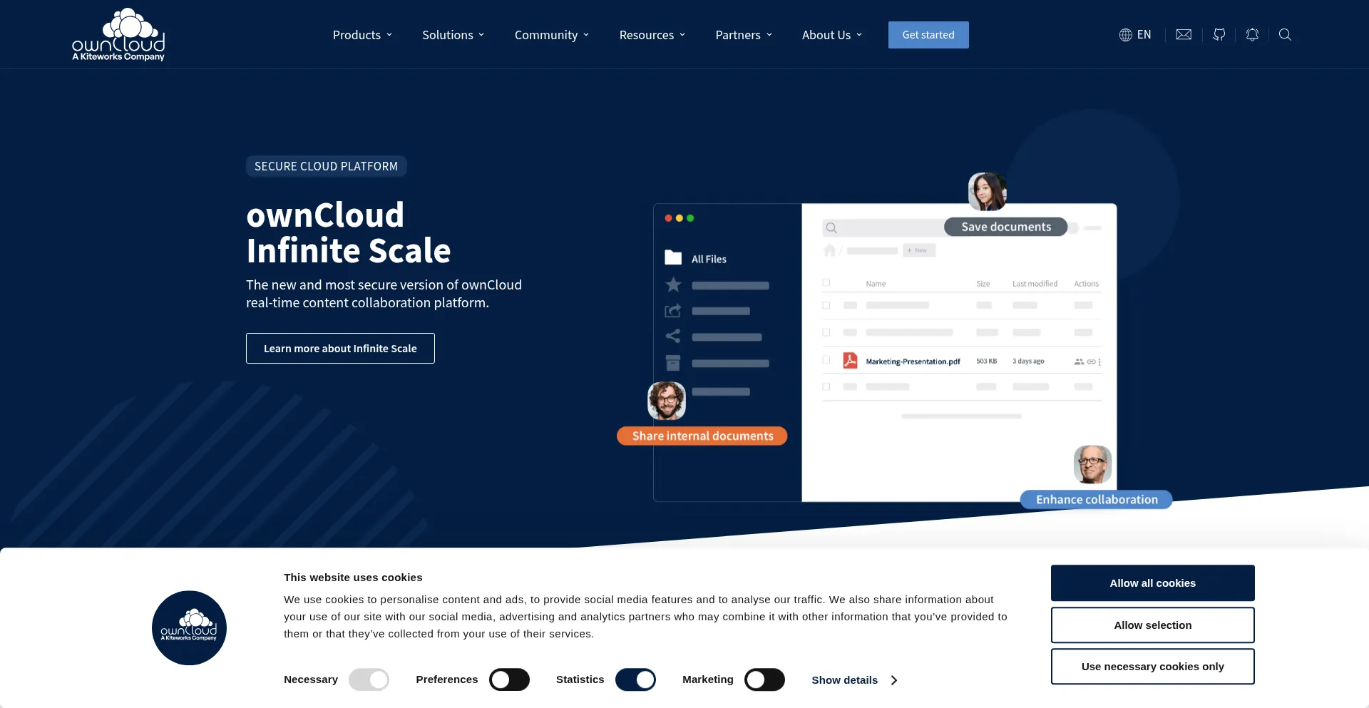 Website screenshot of Owncloud.com