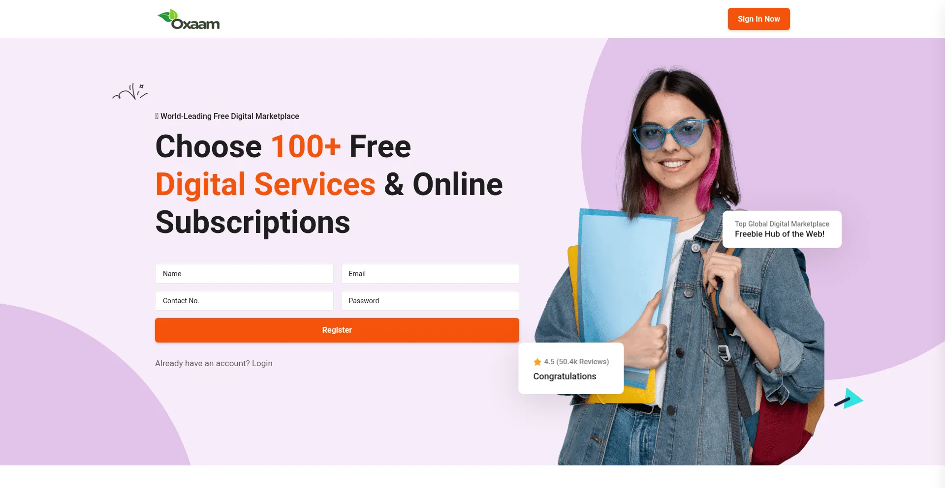 Website screenshot of Oxaam.com