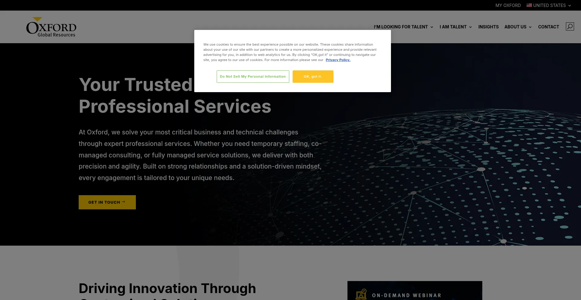 Website screenshot of Oxfordcorp.com