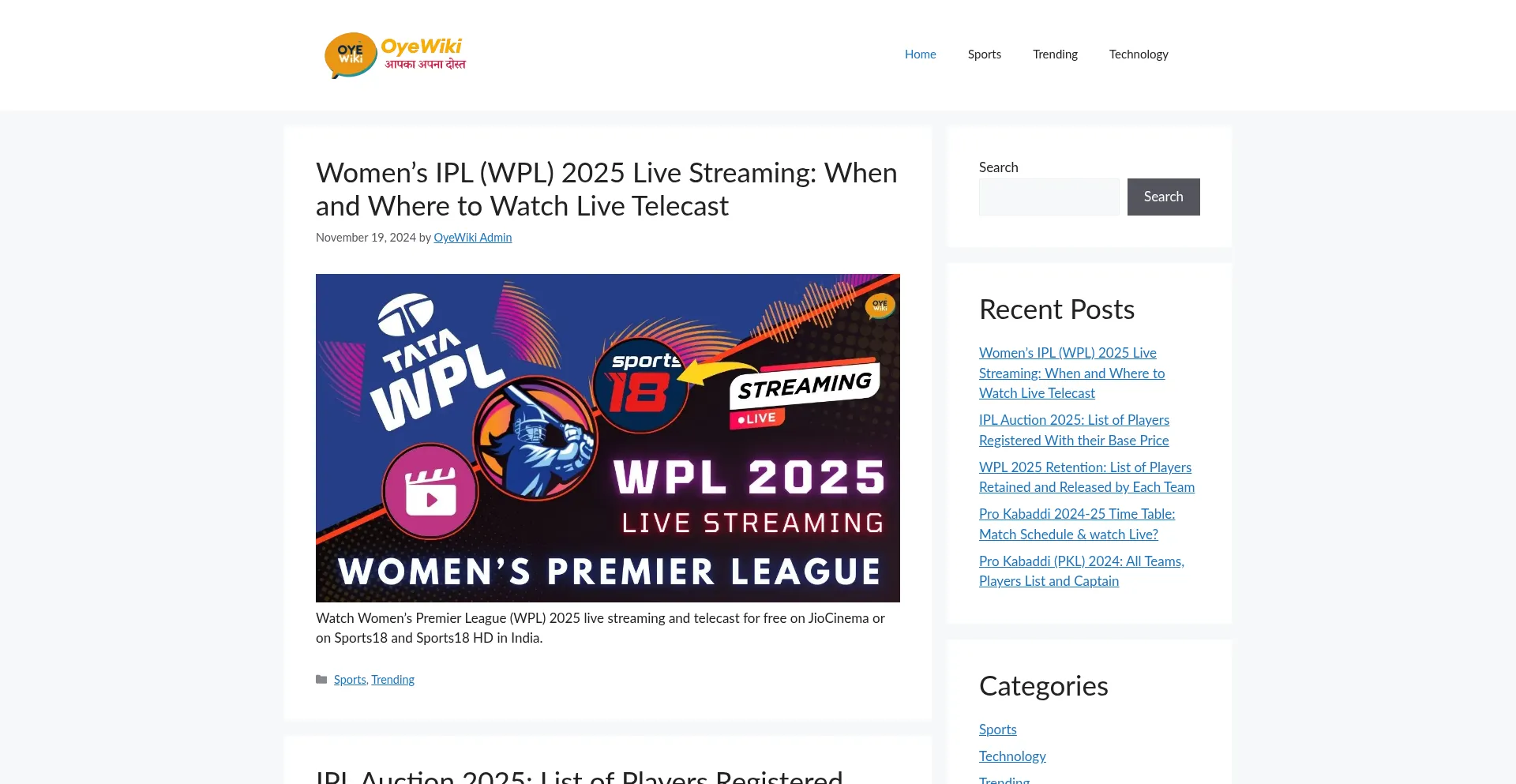 Website screenshot of Oyewiki.com