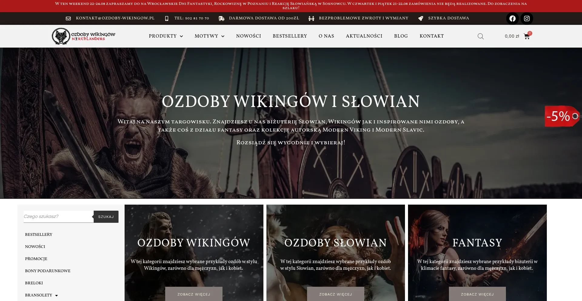 Website screenshot of Ozdoby-wikingow.pl