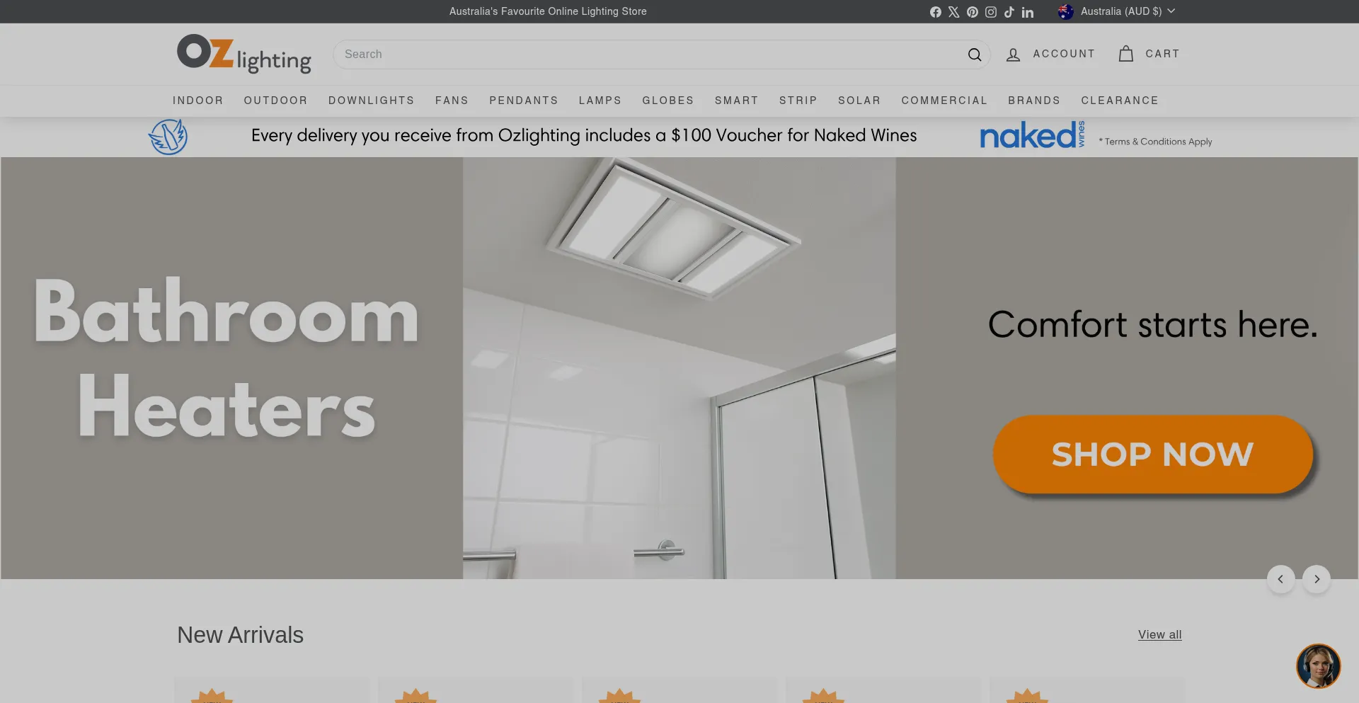 Website screenshot of Ozlighting.com.au