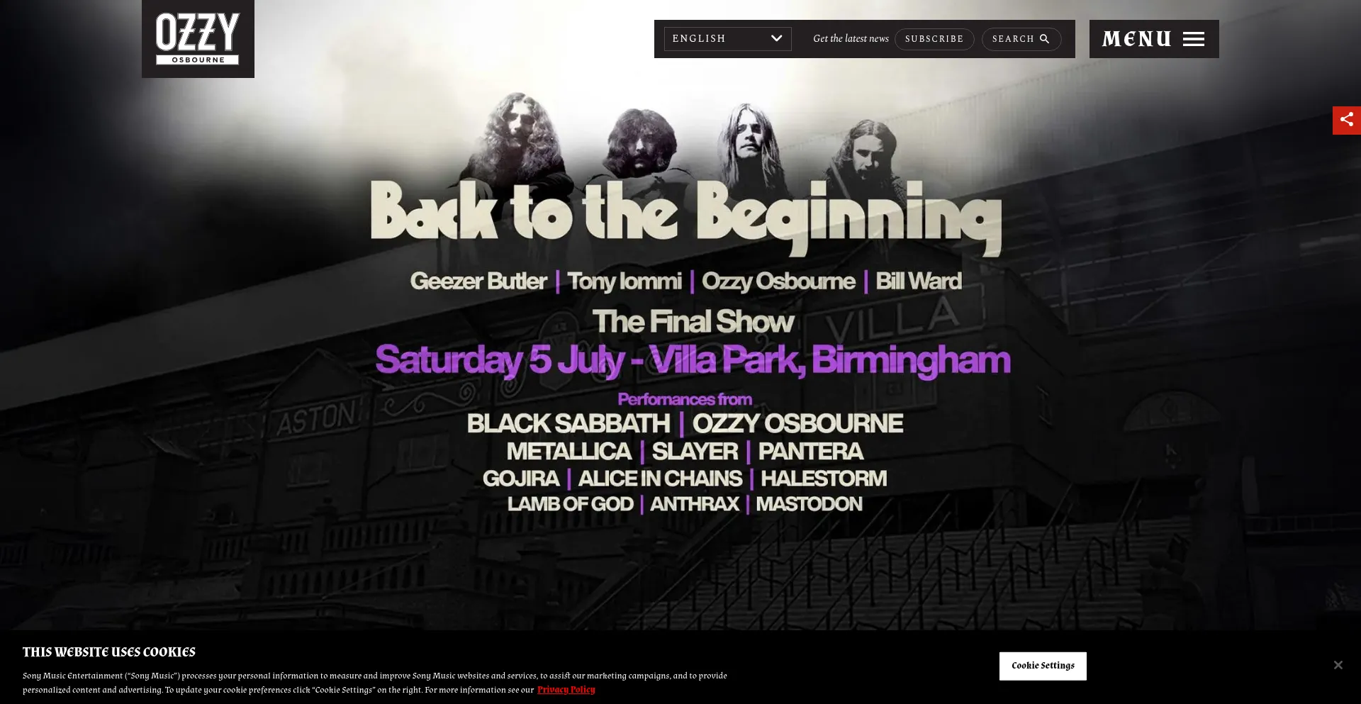 Website screenshot of Ozzy.com