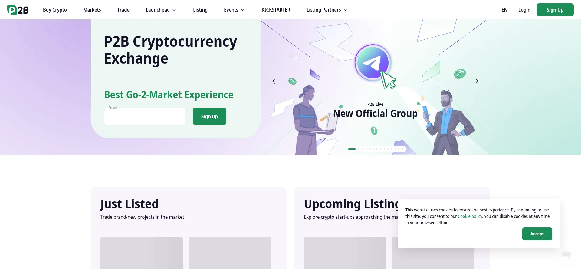 Website screenshot of P2pb2b.com