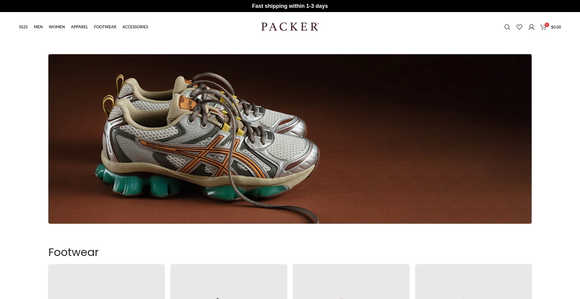 Website screenshot of Packershoesclub.shop
