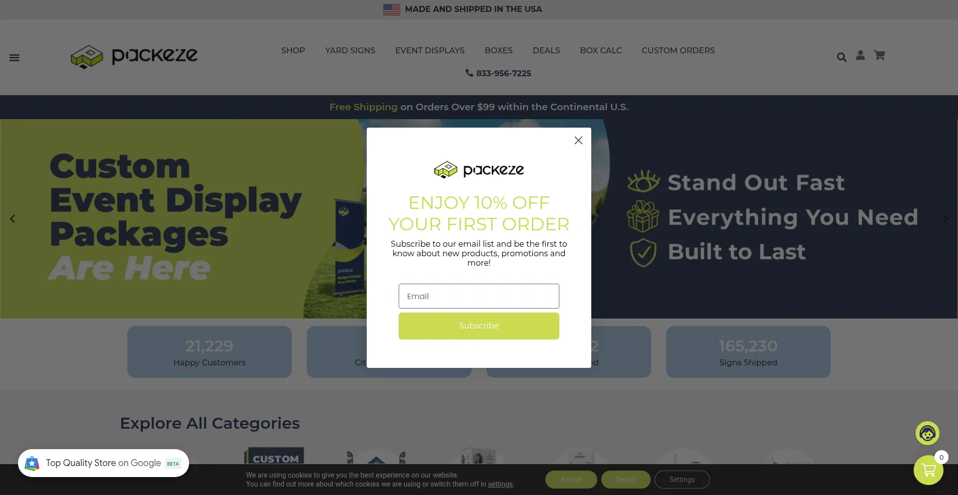 Website screenshot of Packeze.com