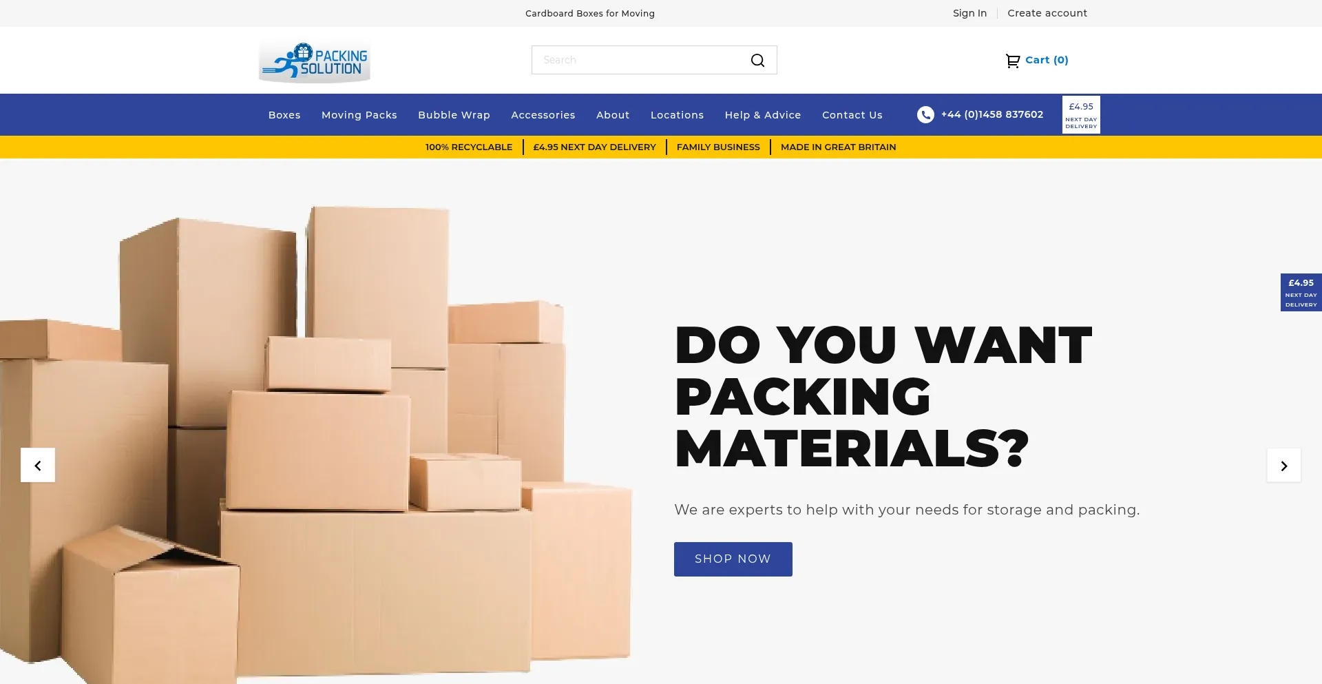 Website screenshot of Packingsolution.co.uk